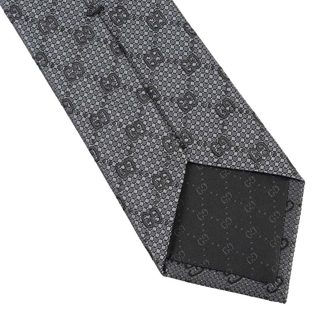 古馳 GUCCI 領帶 GG圖案 絲綢提花 領帶 790227 4E009 1460 灰色和黑色