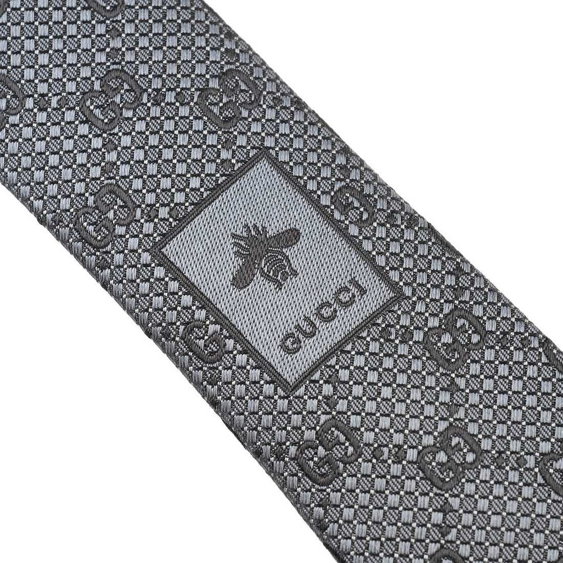 古馳 GUCCI 領帶 GG圖案 絲綢提花 領帶 790227 4E009 1460 灰色和黑色