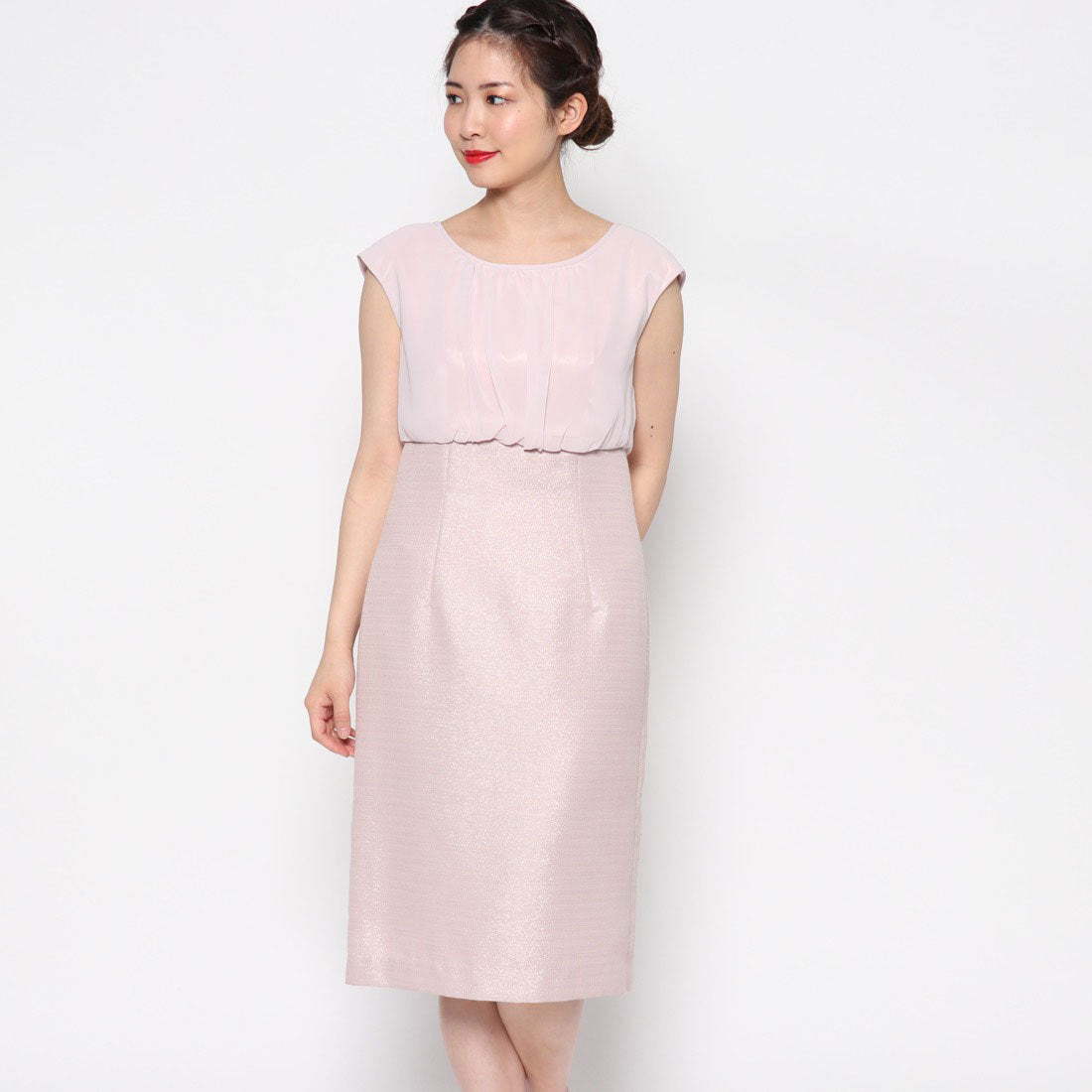 ジュネビビアン Genet Vivien フレンチスリーブワンピース,ピンク