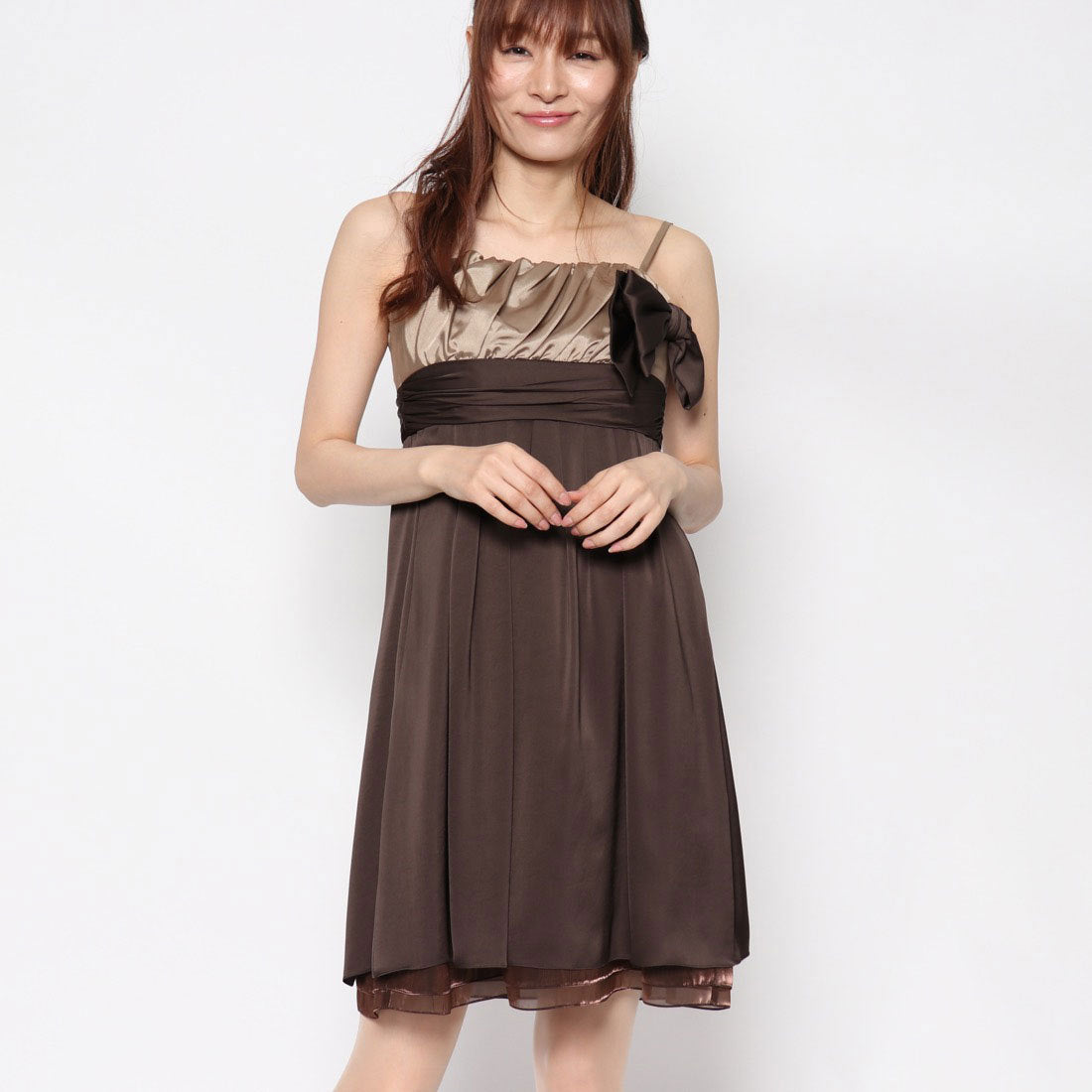 ジュネビビアン Genet Vivien バイカラードレス,ブラウン