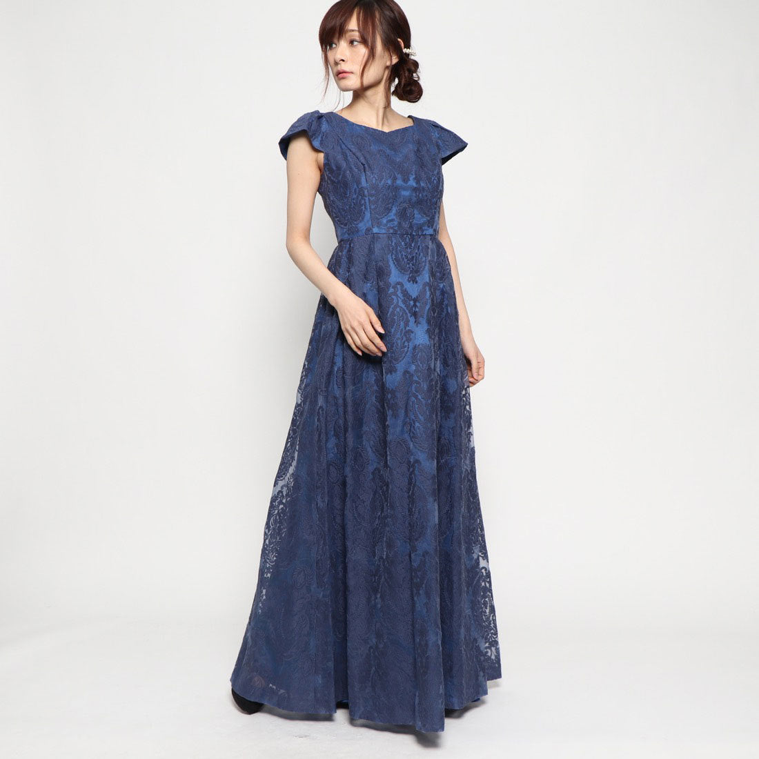 ジュネビビアン Genet Vivien 刺繍ロングドレス (ネイビー) ネイビー