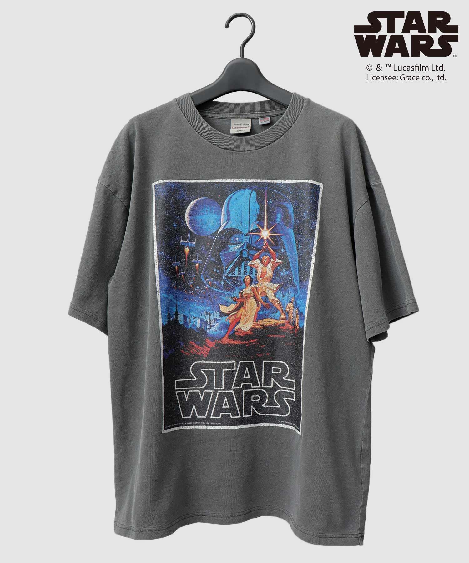 グッドウェア GOODWEAR STAR WARS クラックプリント Tシャツ ビッグシルエット 新たなる希望 帝国の逆襲 (チャコール-A) チャコール-A