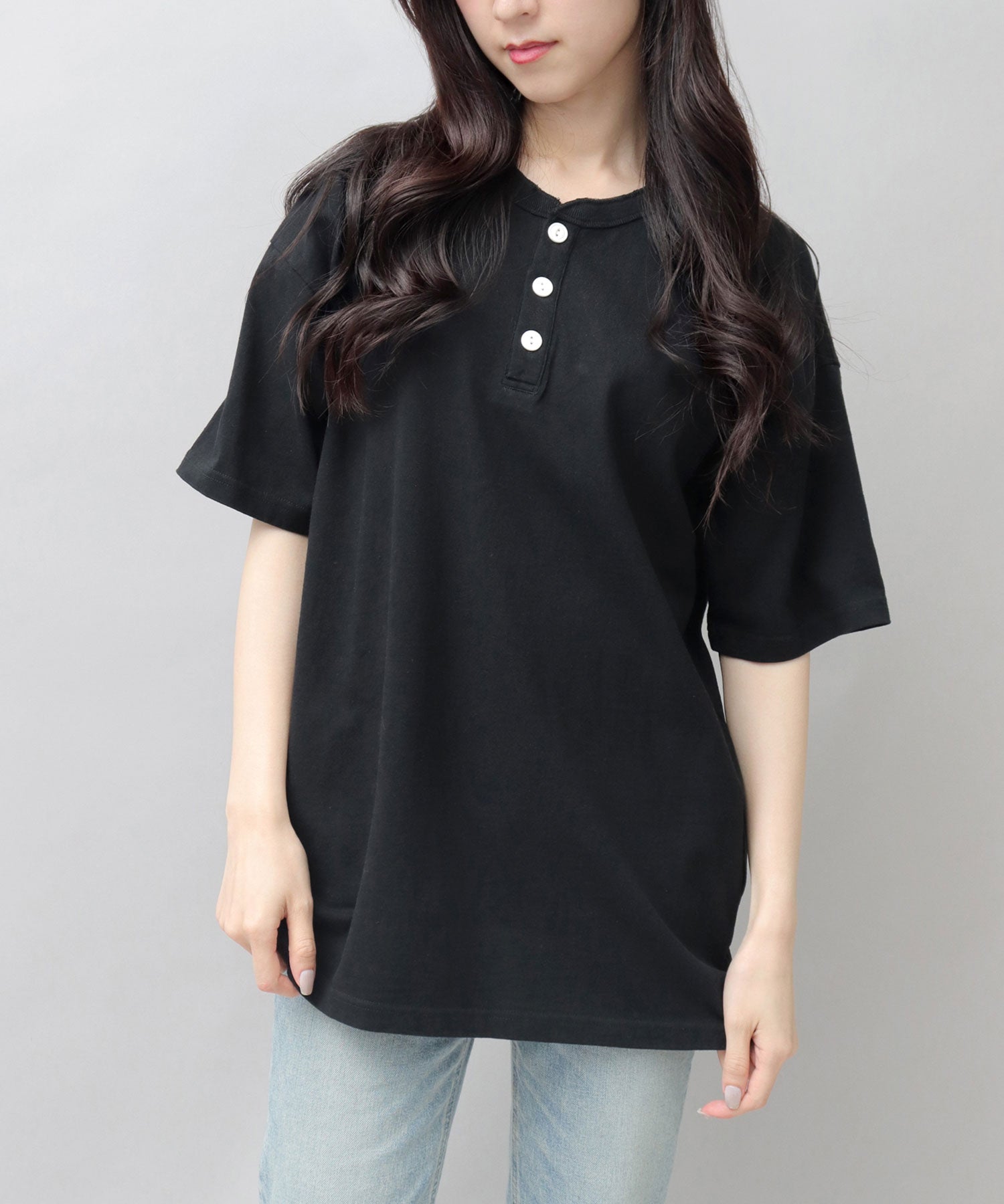 GOODWEAR 美國棉質亨利領 T 卹 短袖常規廓形羈扣 T 卹