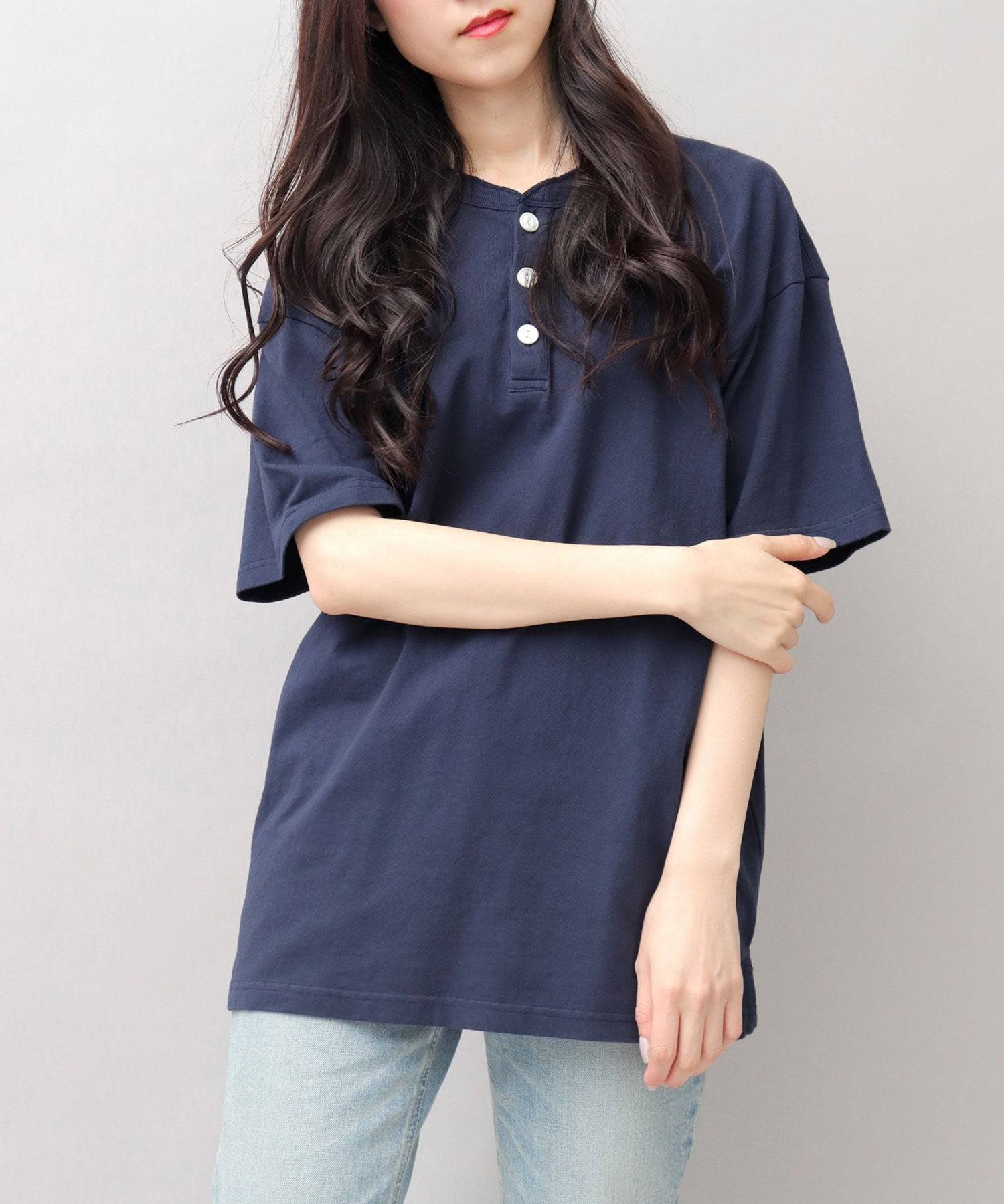 GOODWEAR 美國棉質亨利領 T 卹 短袖常規廓形羈扣 T 卹