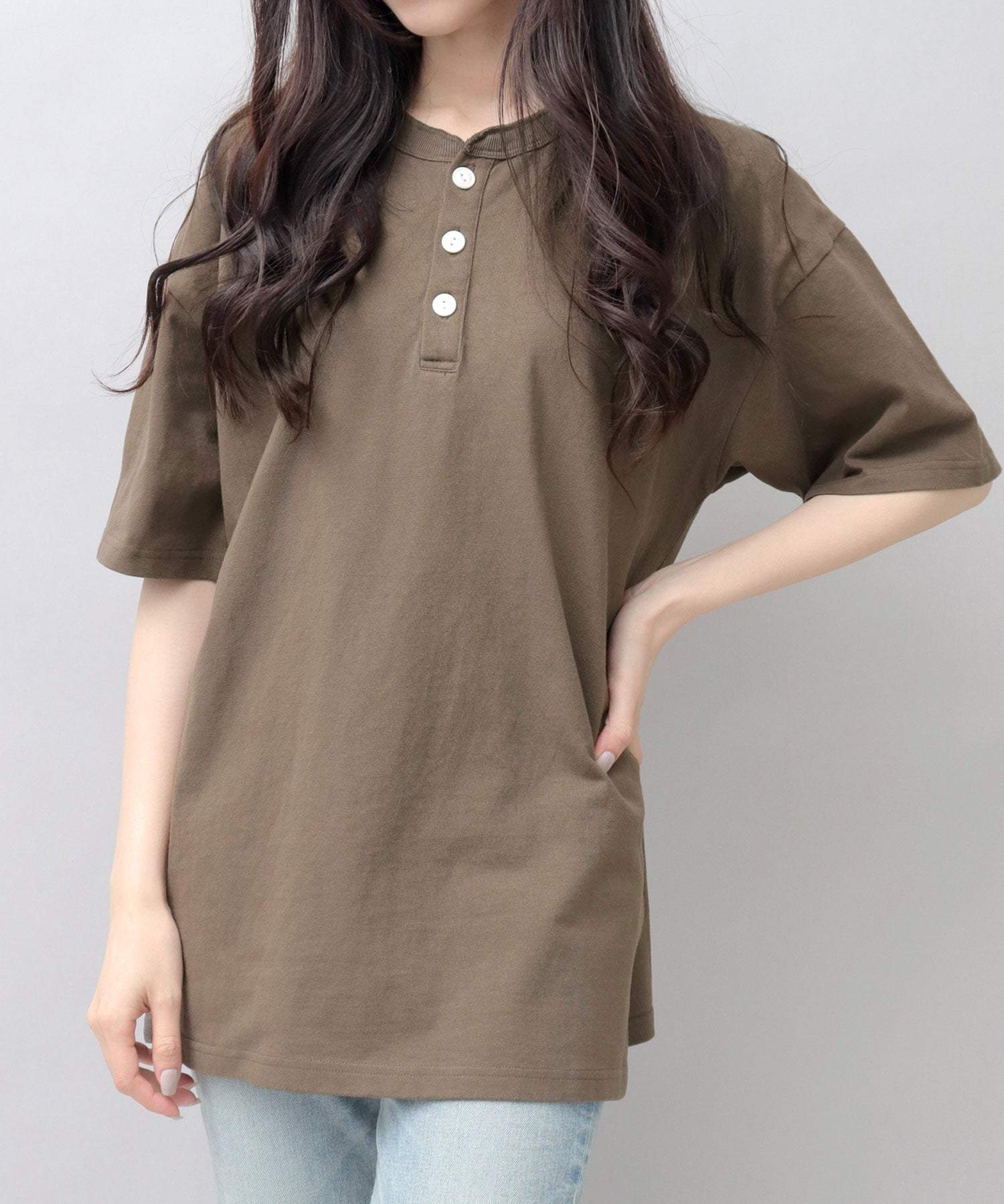 GOODWEAR 美國棉質亨利領 T 卹 短袖常規廓形羈扣 T 卹