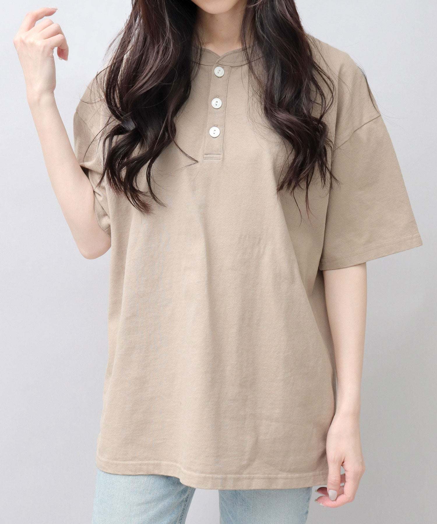 GOODWEAR 美國棉質亨利領 T 卹 短袖常規廓形羈扣 T 卹