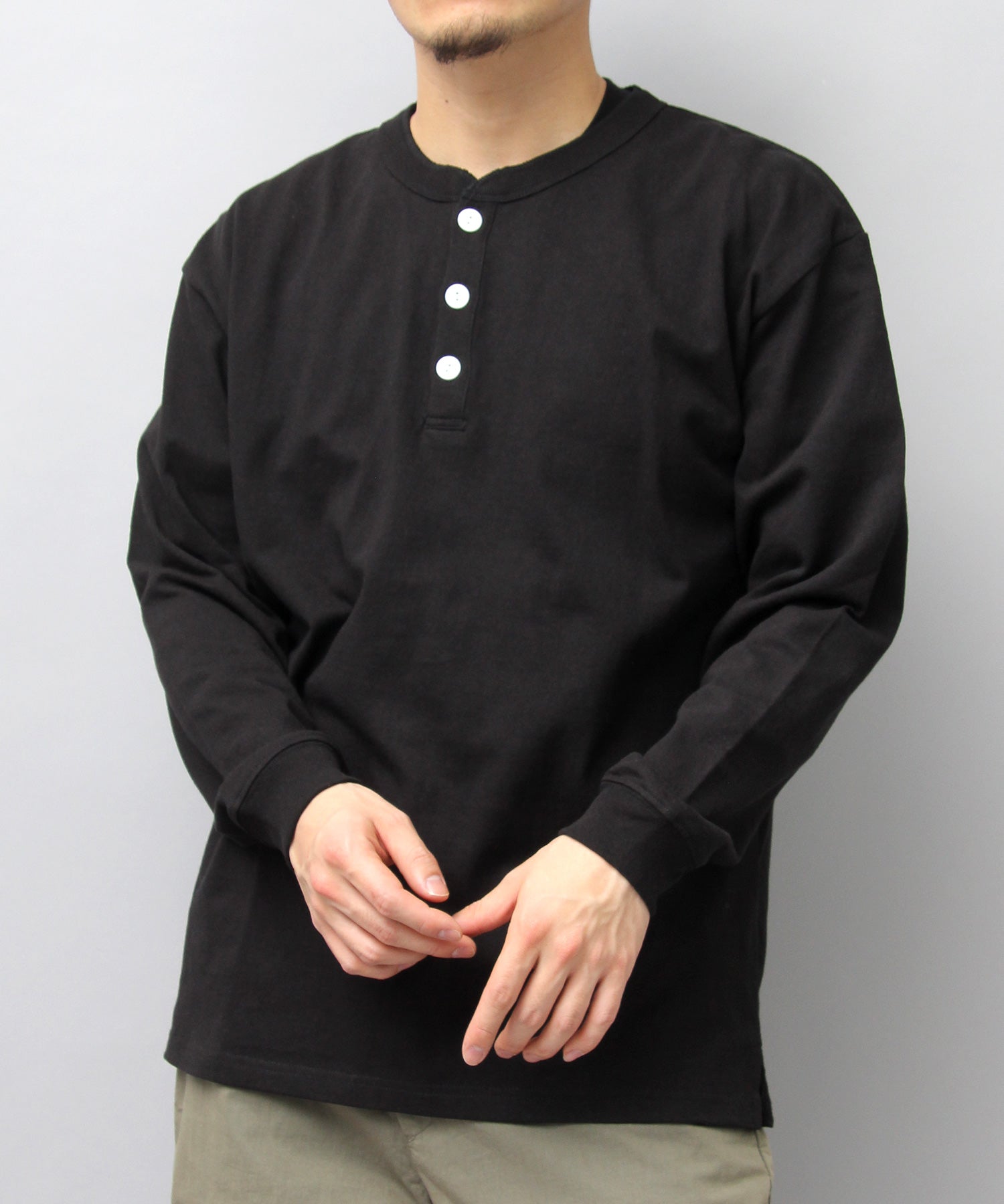 グッドウェア GOODWEAR USAコットン ヘンリーネック ロングスリーブTシャツ ロンT 長袖 レギュラーシルエット (ダークグリーン) ダークグリーン