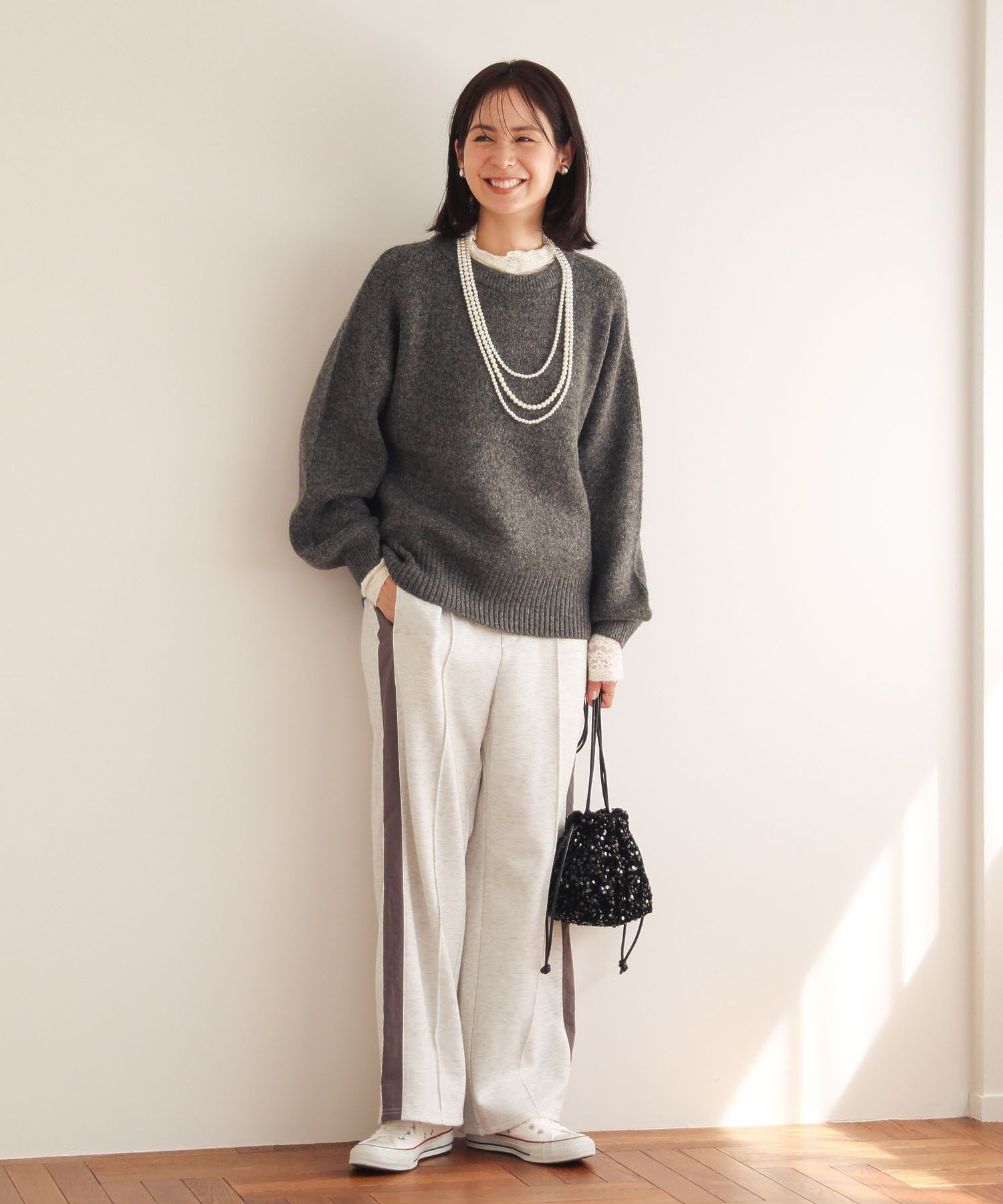 グリーン パークス Green Parks OTO.HA.ベロアスパンコールショルダーバック (グレー) グレー