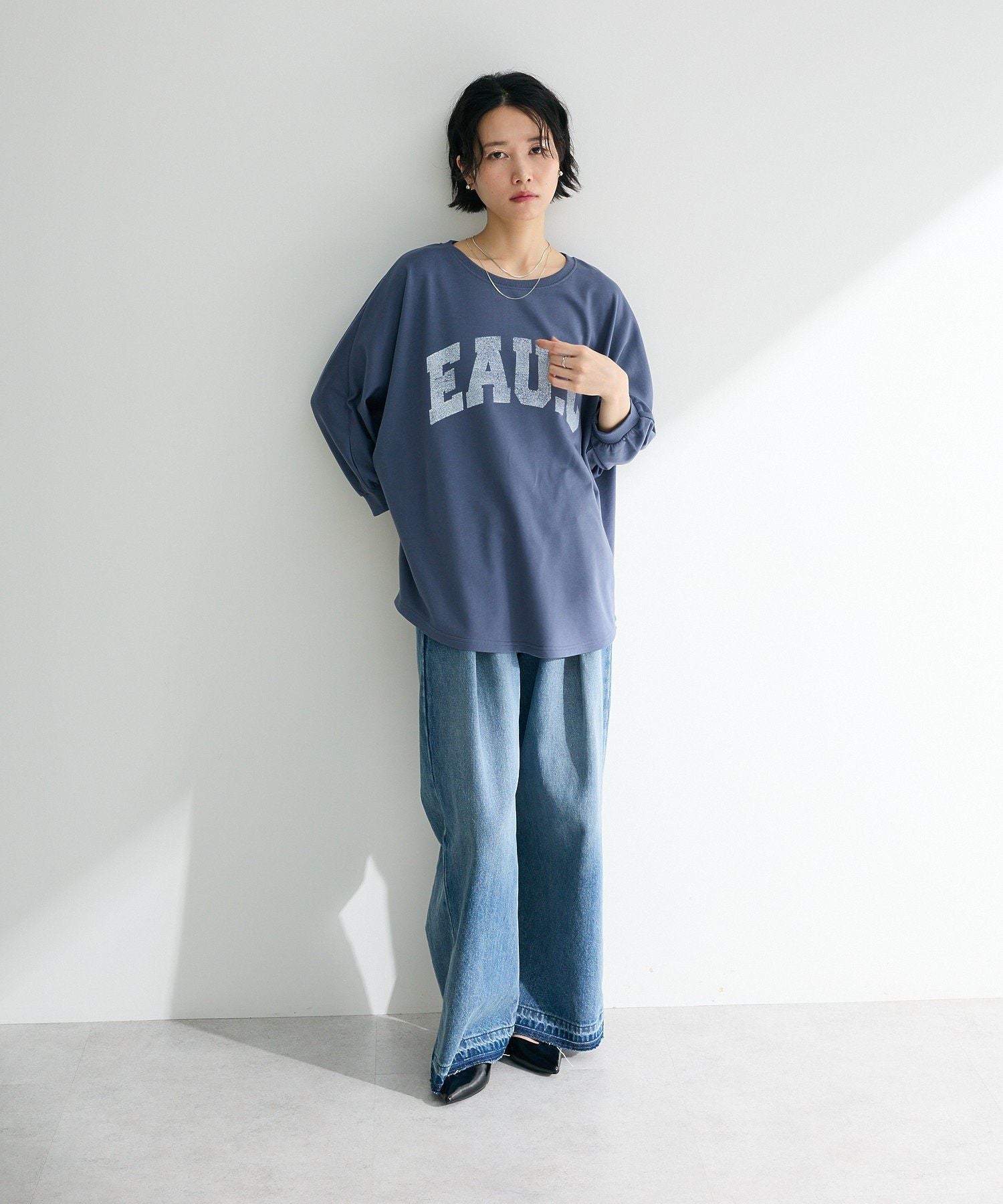 グリーン パークス Green Parks タックワイドデニムパンツ (ホワイト) ホワイト