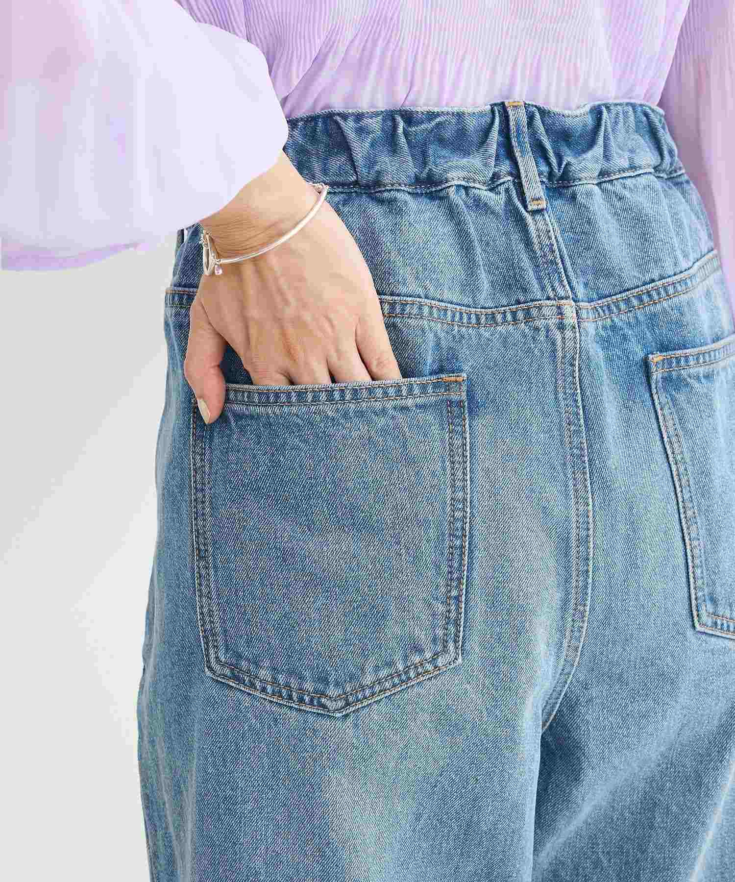 グリーン パークス Green Parks タックワイドデニムパンツ (ホワイト) ホワイト