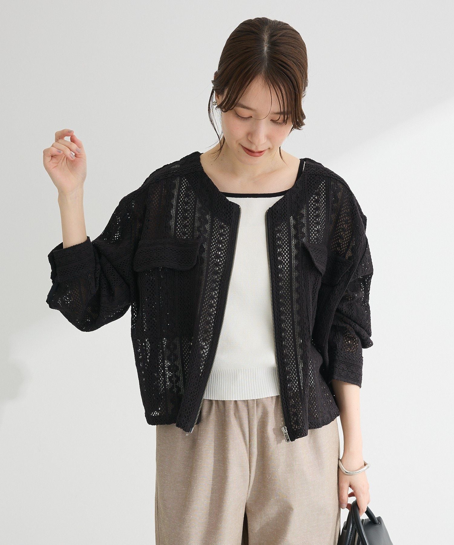 グリーン パークス Green Parks ・ELENCARE DUE バイカラーニットタンク (カーキ) カーキ