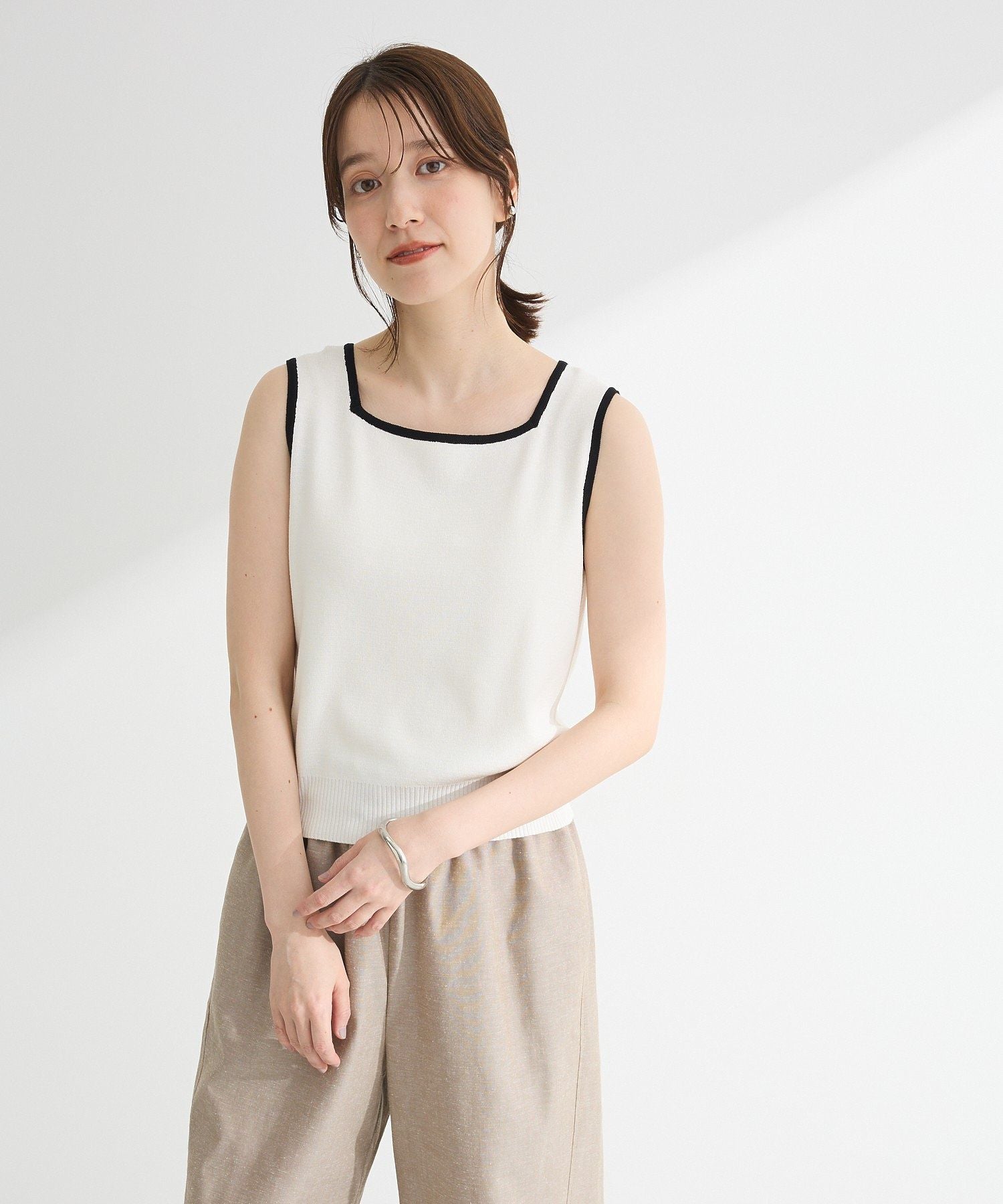 グリーン パークス Green Parks ・ELENCARE DUE バイカラーニットタンク (カーキ) カーキ