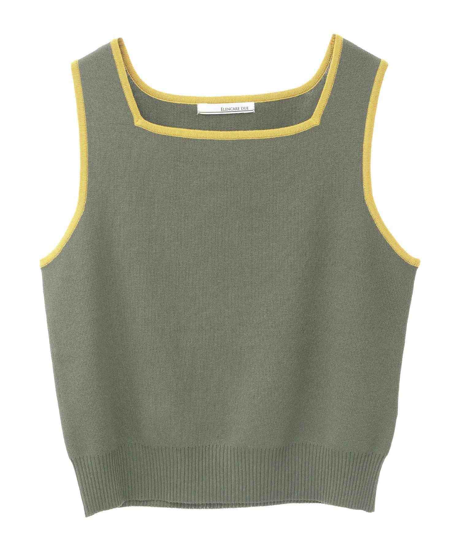 グリーン パークス Green Parks ・ELENCARE DUE バイカラーニットタンク (カーキ) カーキ