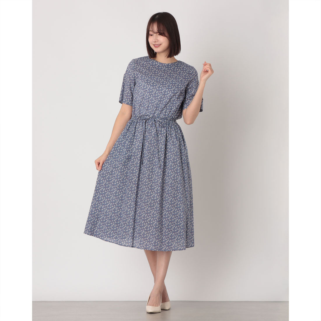 グレイッシュ Grayish ボタニカルプリントハーフスリーブワンピース (グリーン) グリーン