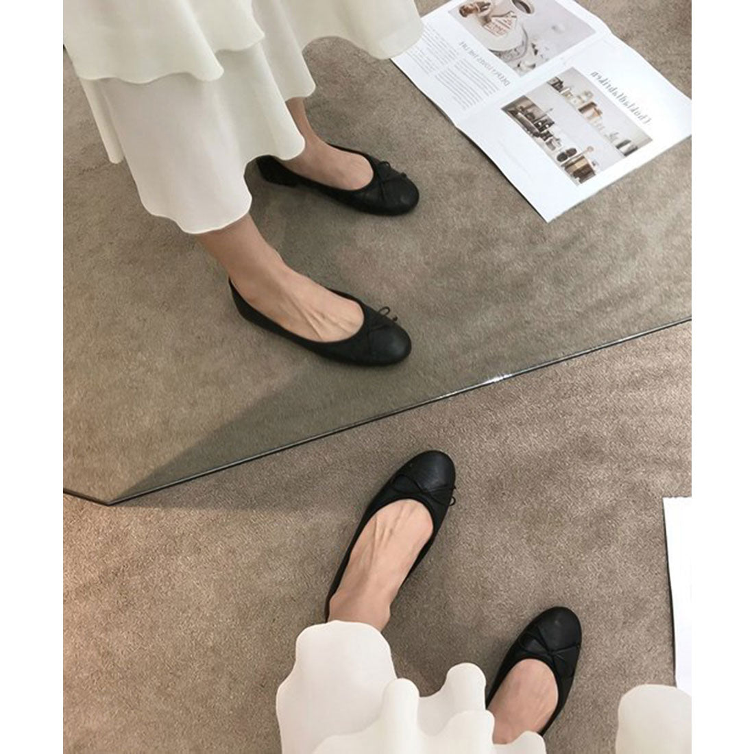 Girly Doll - Stylish and stylish. Ribbon flat ballet shoes