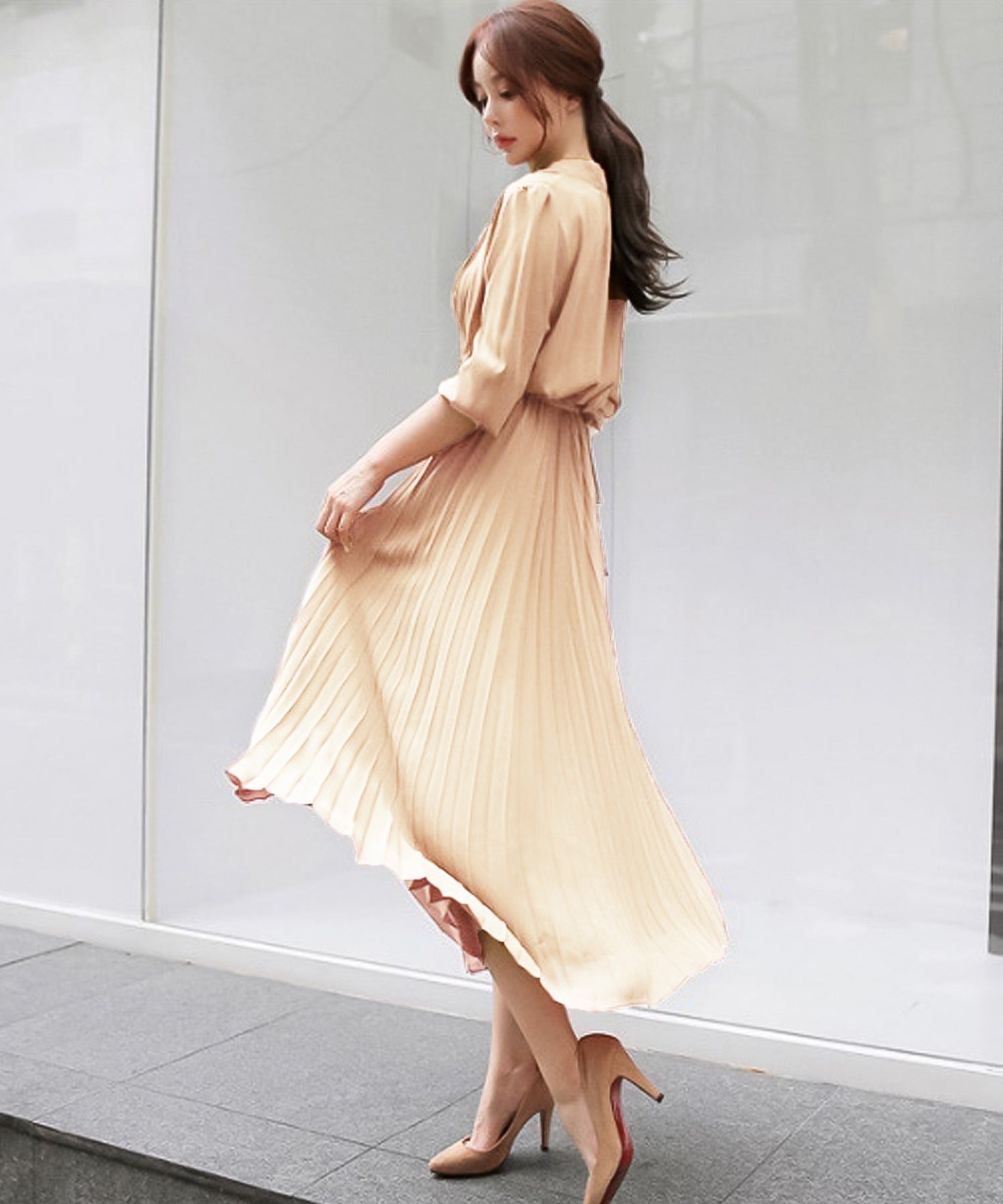 ガーリードール Girly Doll ウエストリボンワンピース【韓国ファッション】 (ベージュ) ベージュ