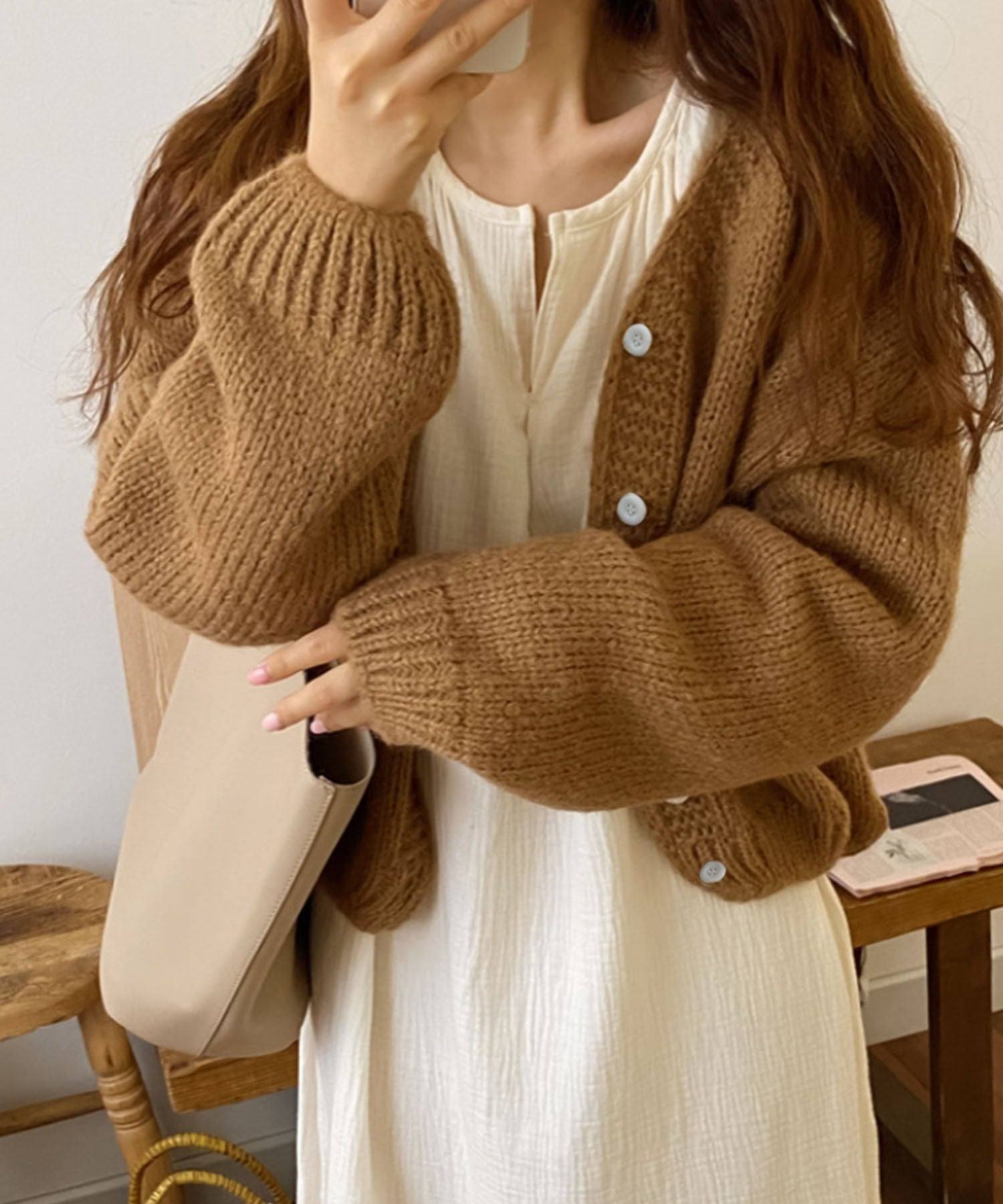 ガーリードール Girly Doll ざっくりカーディガン【韓国ファッション】 (キャメル) キャメル