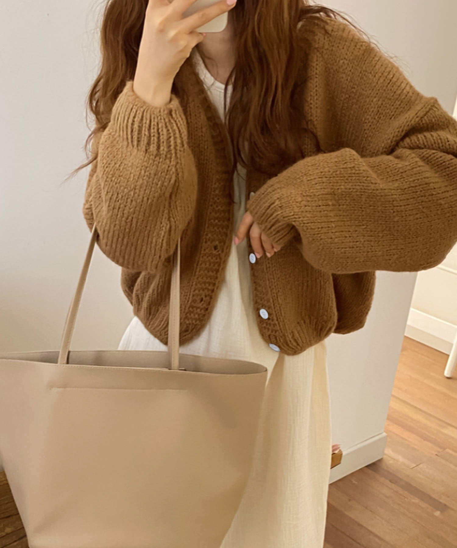 ガーリードール Girly Doll ざっくりカーディガン【韓国ファッション】 (キャメル) キャメル