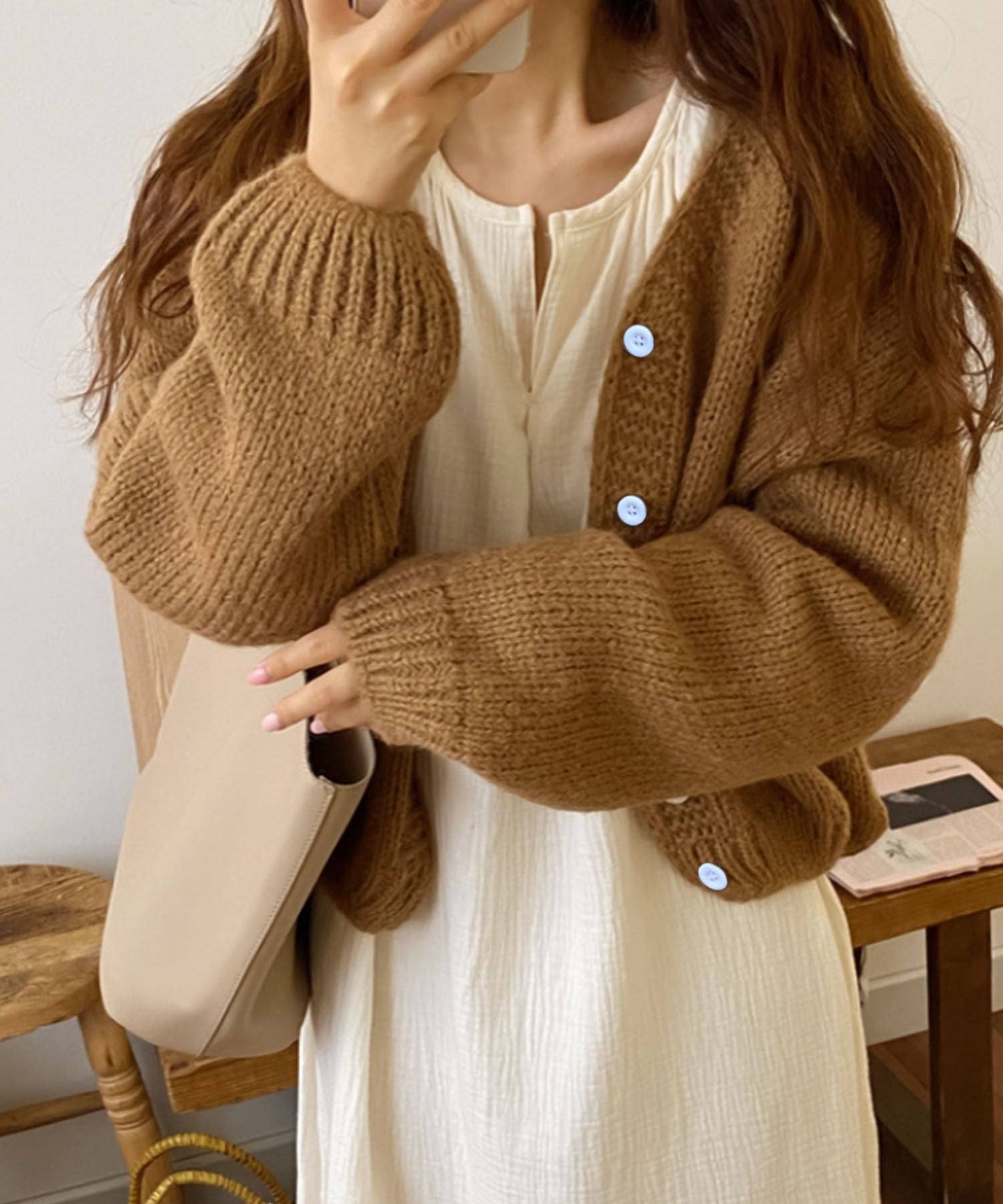 ガーリードール Girly Doll ざっくりカーディガン【韓国ファッション】 (キャメル) キャメル