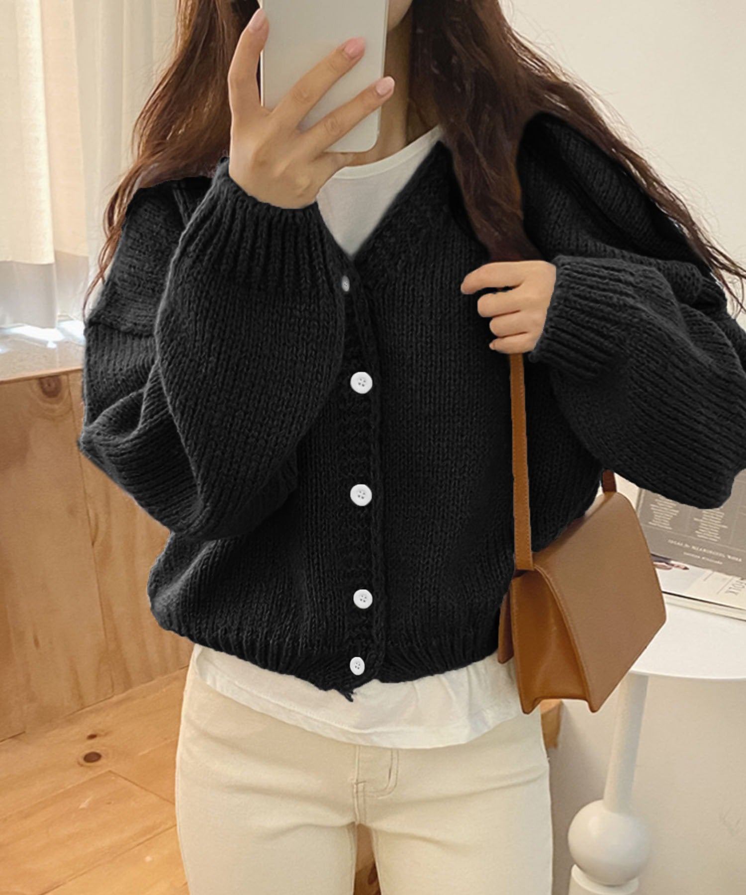 ガーリードール Girly Doll ざっくりカーディガン【韓国ファッション】 (ブラック) ブラック