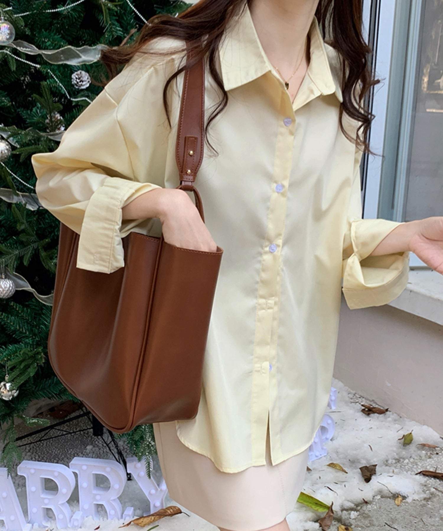 ガーリードール Girly Doll オーバーサイズシャツ【韓国ファッション】 (イエロー) イエロー