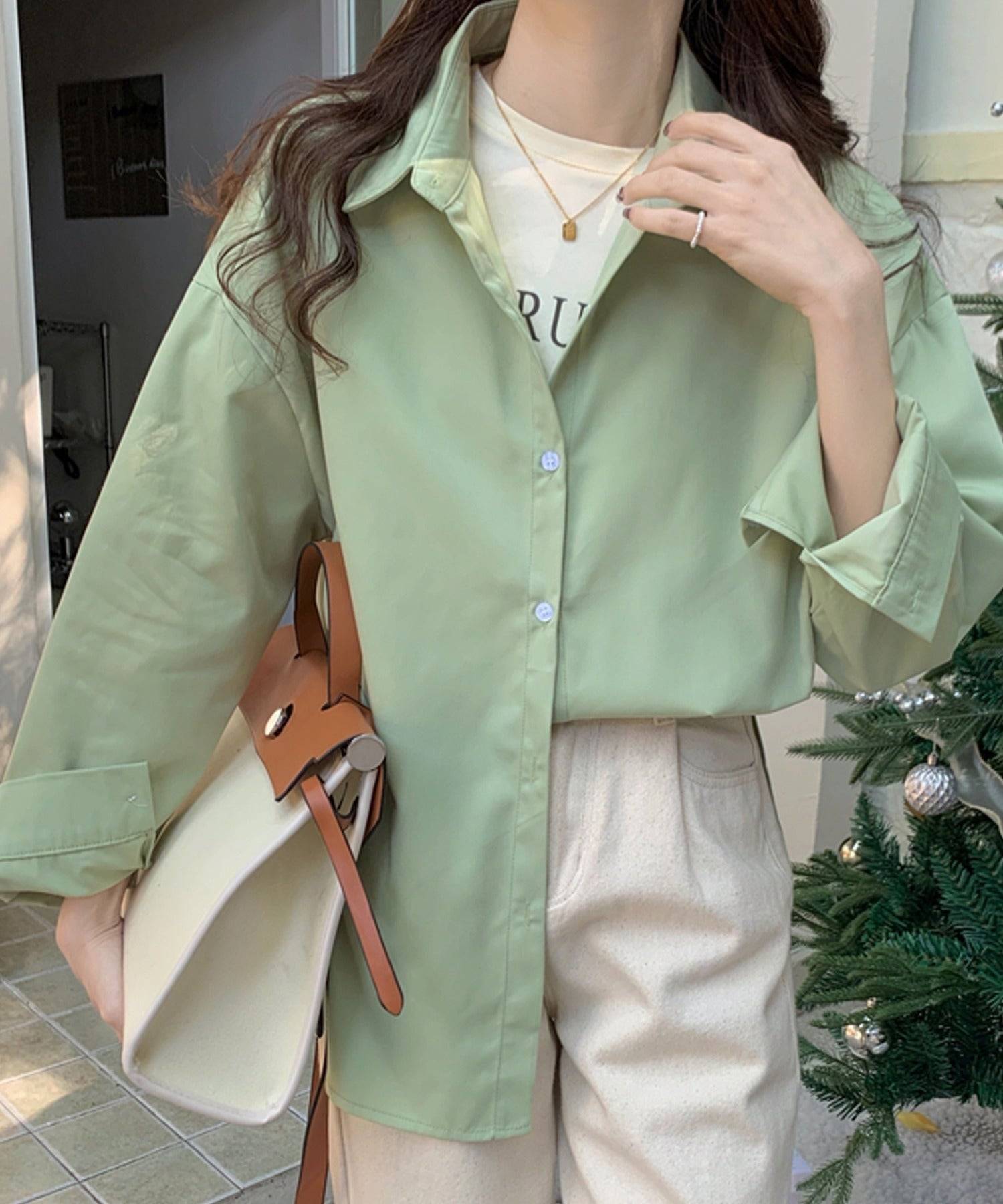 ガーリードール Girly Doll オーバーサイズシャツ【韓国ファッション】 (グリーン) グリーン