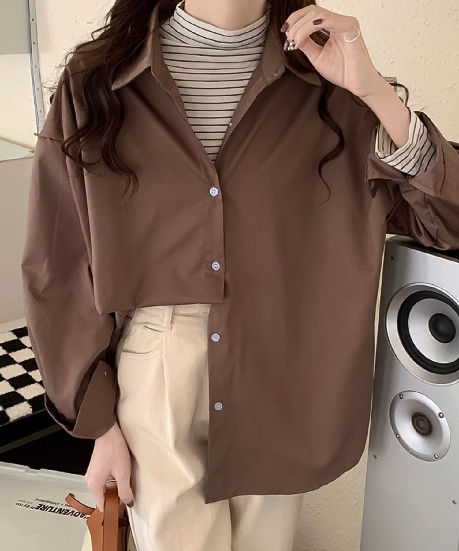 ガーリードール Girly Doll オーバーサイズシャツ【韓国ファッション】 (ブラウン) ブラウン