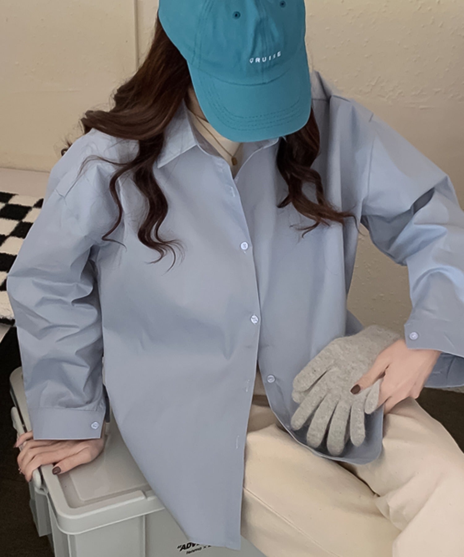 ガーリードール Girly Doll オーバーサイズシャツ【韓国ファッション】 (グレー-ブルー) グレー-ブルー