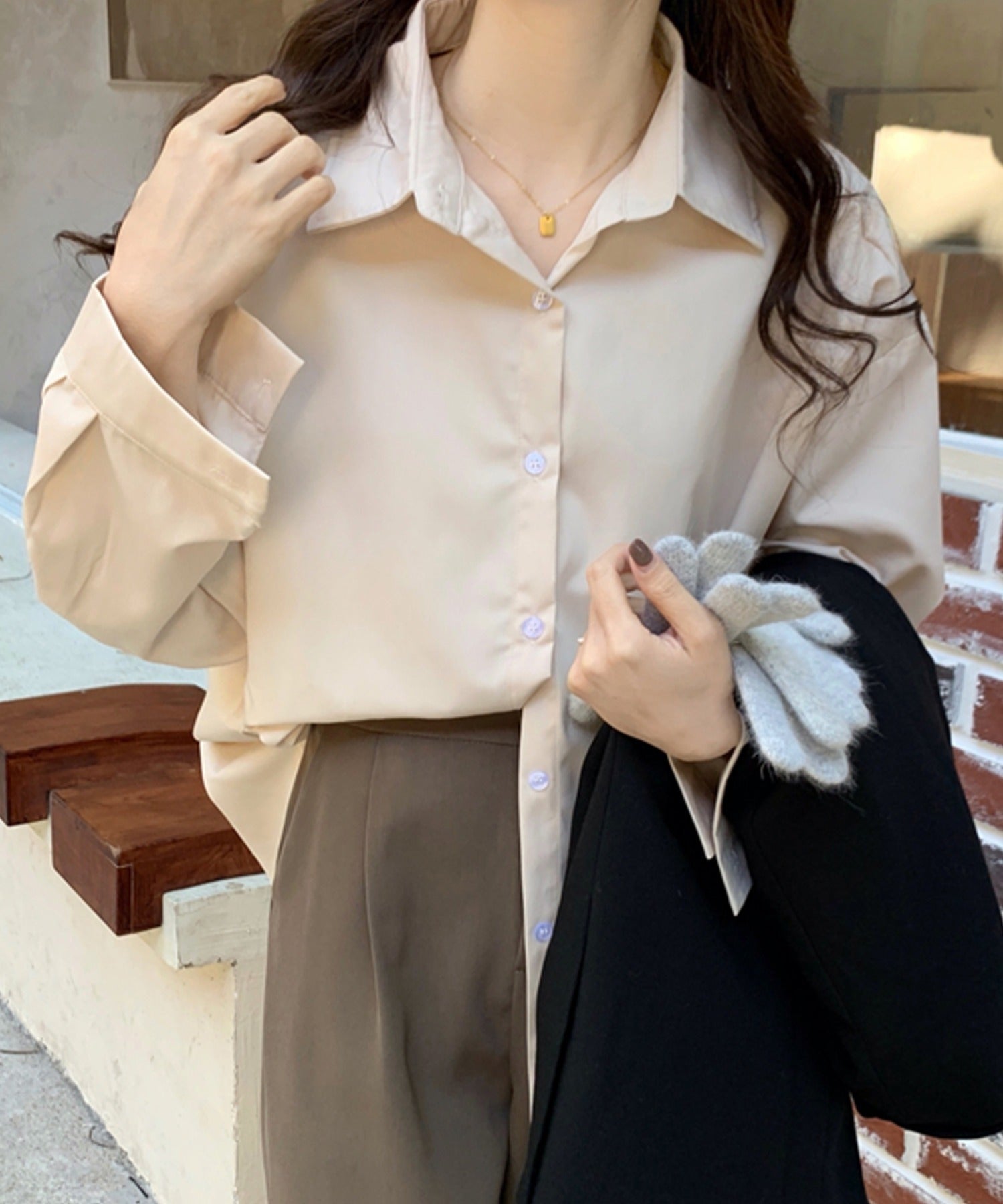 ガーリードール Girly Doll オーバーサイズシャツ【韓国ファッション】 (ベージュ) ベージュ