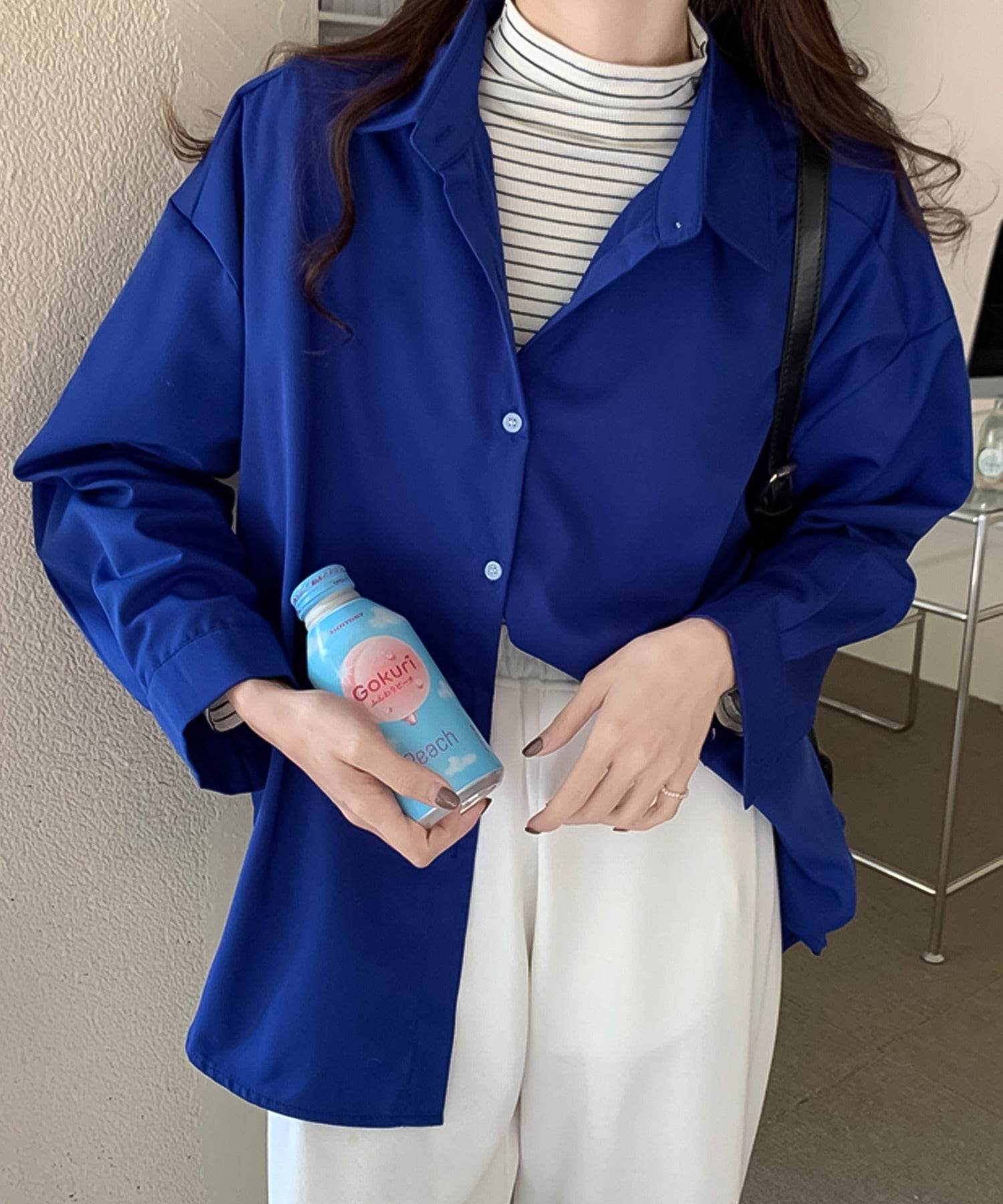 ガーリードール Girly Doll オーバーサイズシャツ【韓国ファッション】 (ダークブルー) ダークブルー