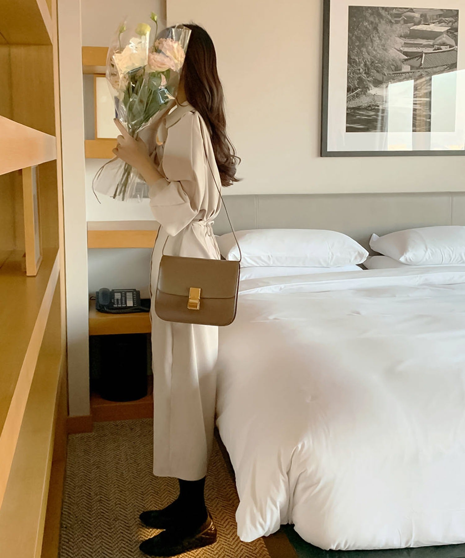 ガーリードール Girly Doll ボリュームシャツバルーンスリーブワンピース【韓国ファッション】 (ベージュ) ベージュ