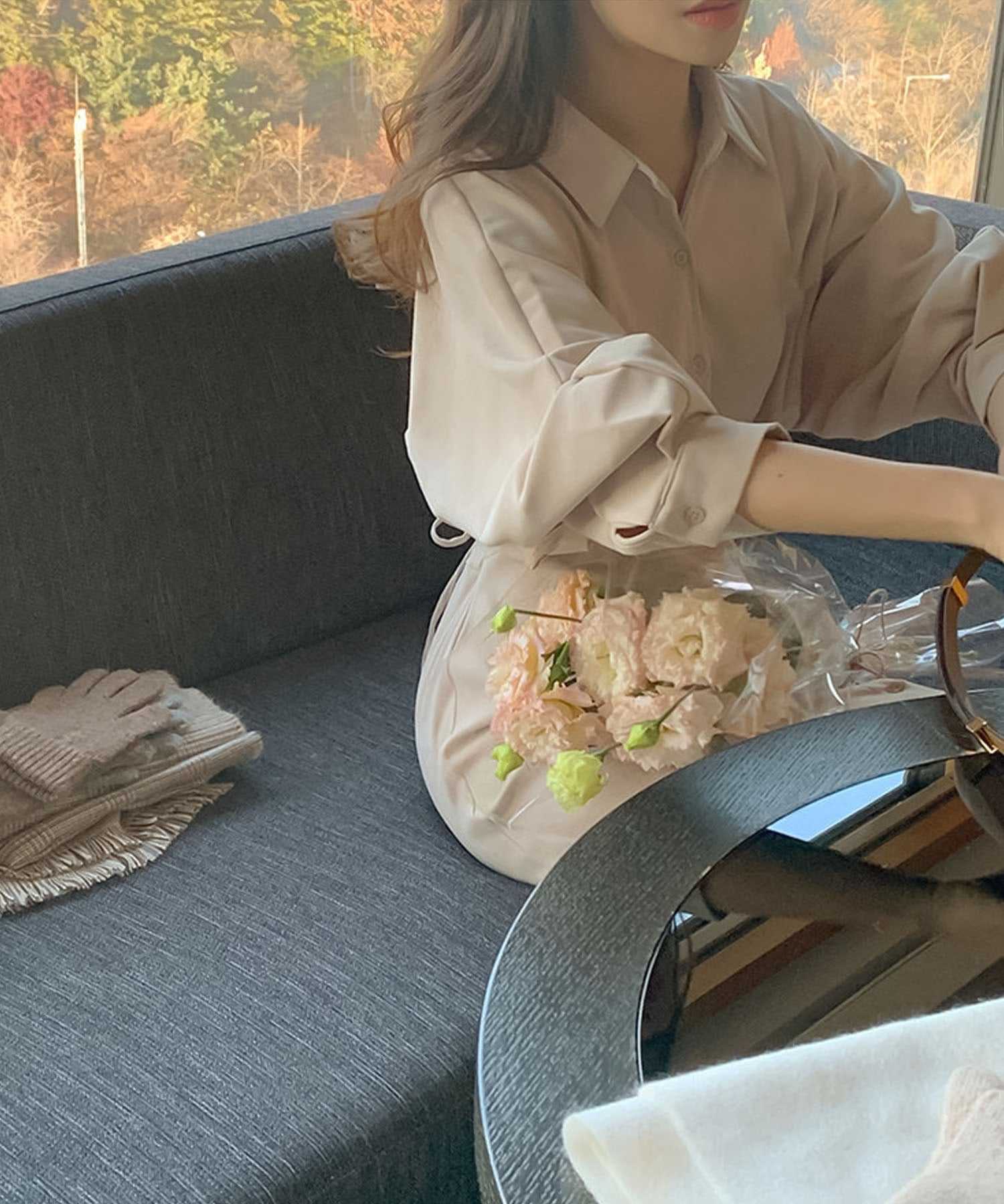 ガーリードール Girly Doll ボリュームシャツバルーンスリーブワンピース【韓国ファッション】 (ベージュ) ベージュ