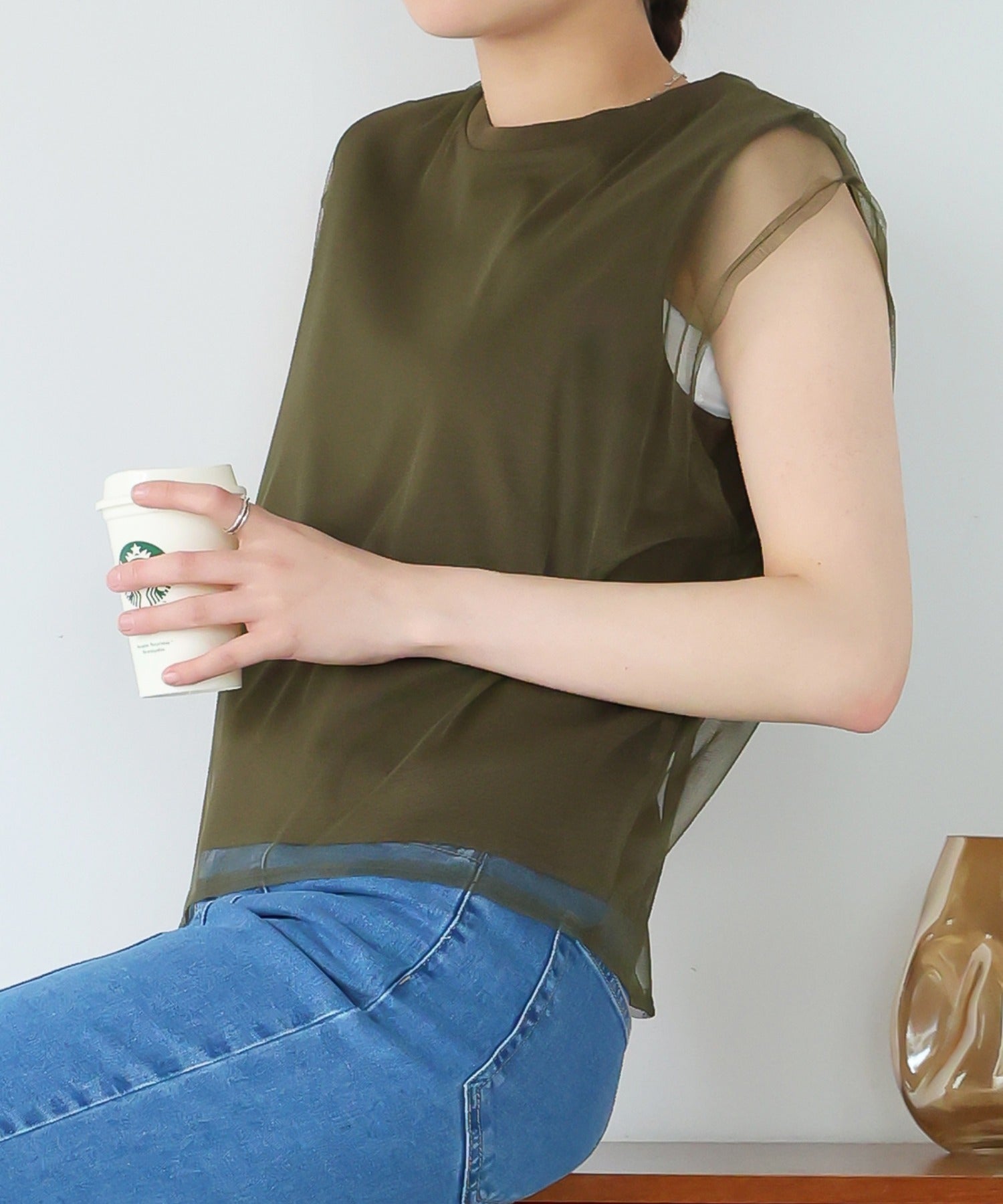 ガーリードール Girly Doll チュールレイヤードノースリーブTee (カーキ) カーキ