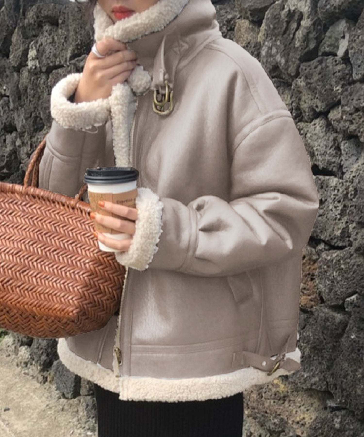 ガーリードール Girly Doll ボアブルゾンジャケット (グレージュ) グレージュ