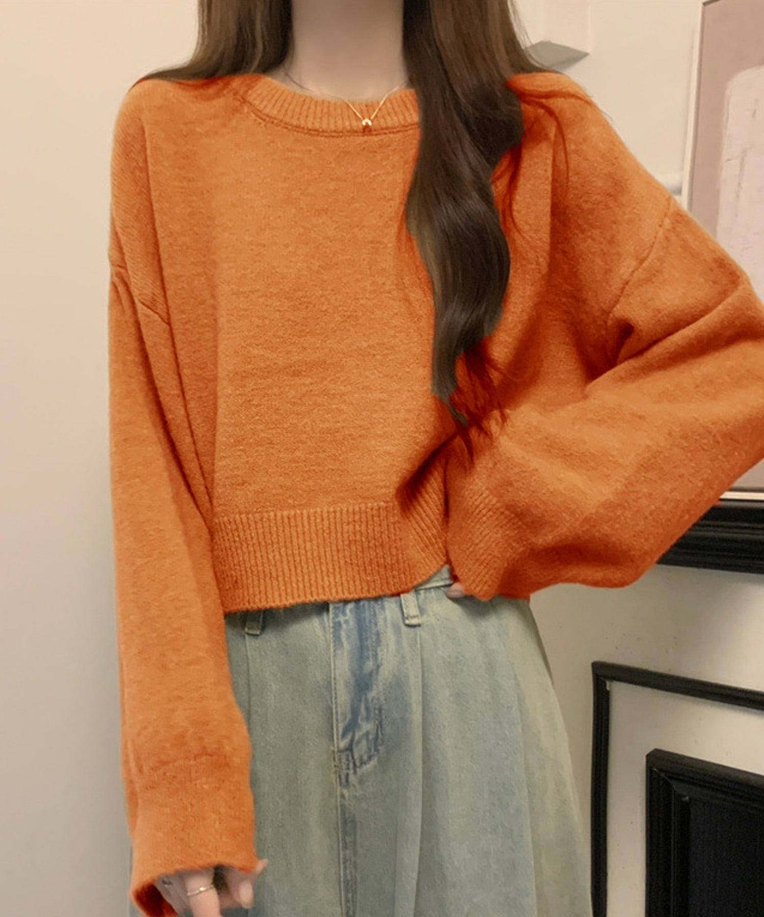 ガーリードール Girly Doll クロップド丈クルーネックニット (オレンジ) オレンジ