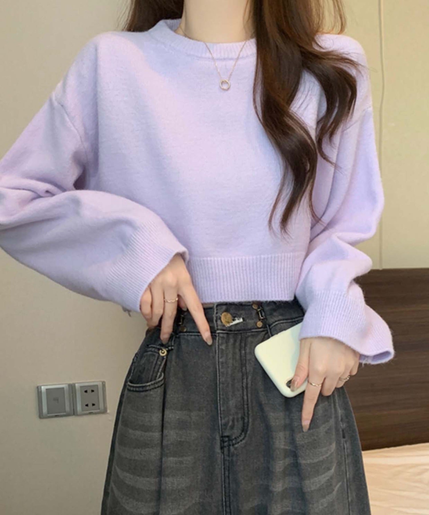 ガーリードール Girly Doll クロップド丈クルーネックニット (パープル) パープル