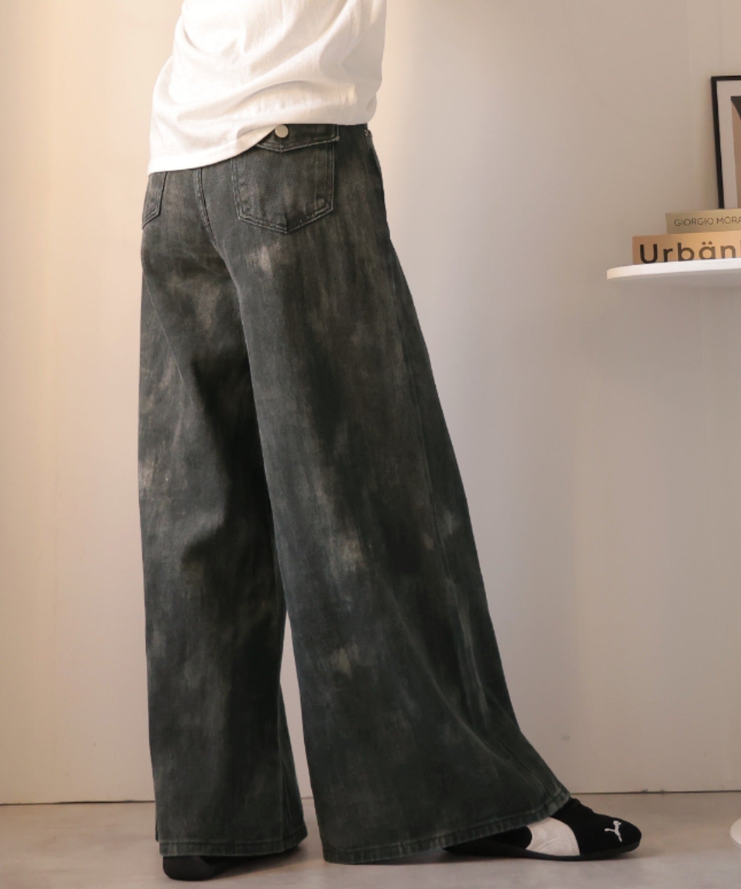 ガーリードール Girly Doll タイダイデザインワイドデニム (ダークグレー) ダークグレー