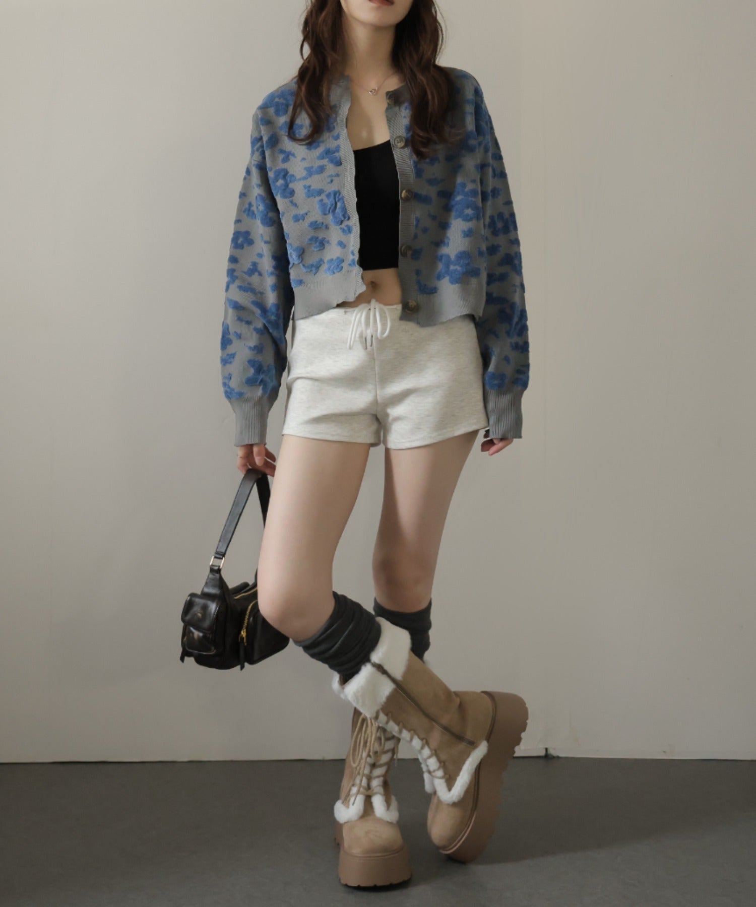 ガーリードール Girly Doll モール花柄ショートカーデ (グレー) グレー