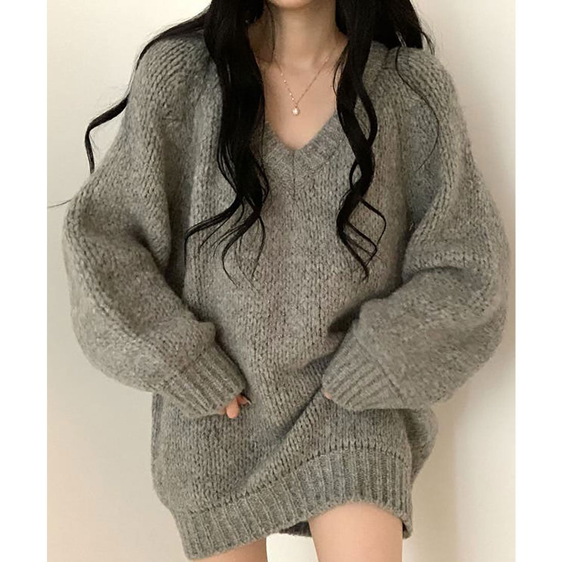 Girly Doll V-neck loose knit top