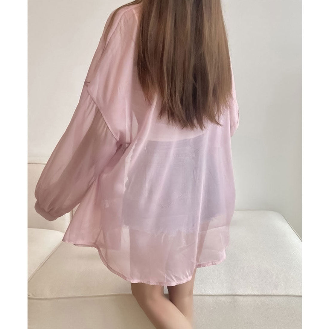 ガーリードール Girly Doll シャイニーシアーシャツ【韓国ファッション】 (ライトピンク) ライトピンク