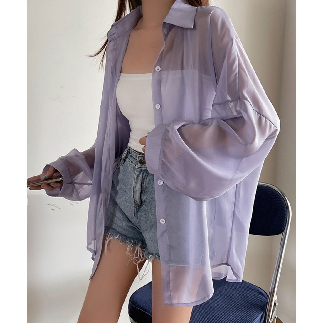 ガーリードール Girly Doll シャイニーシアーシャツ【韓国ファッション】