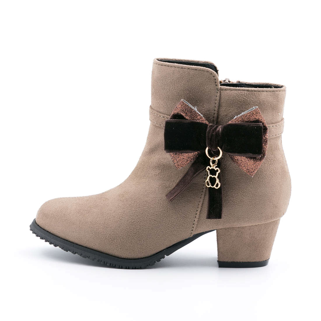 ギャラリー gallery キッズ ジュニア 女の子 子供 ブーツ リボン クマ チャーム スエード調 低反発インソール 滑り止め (オーク) オーク