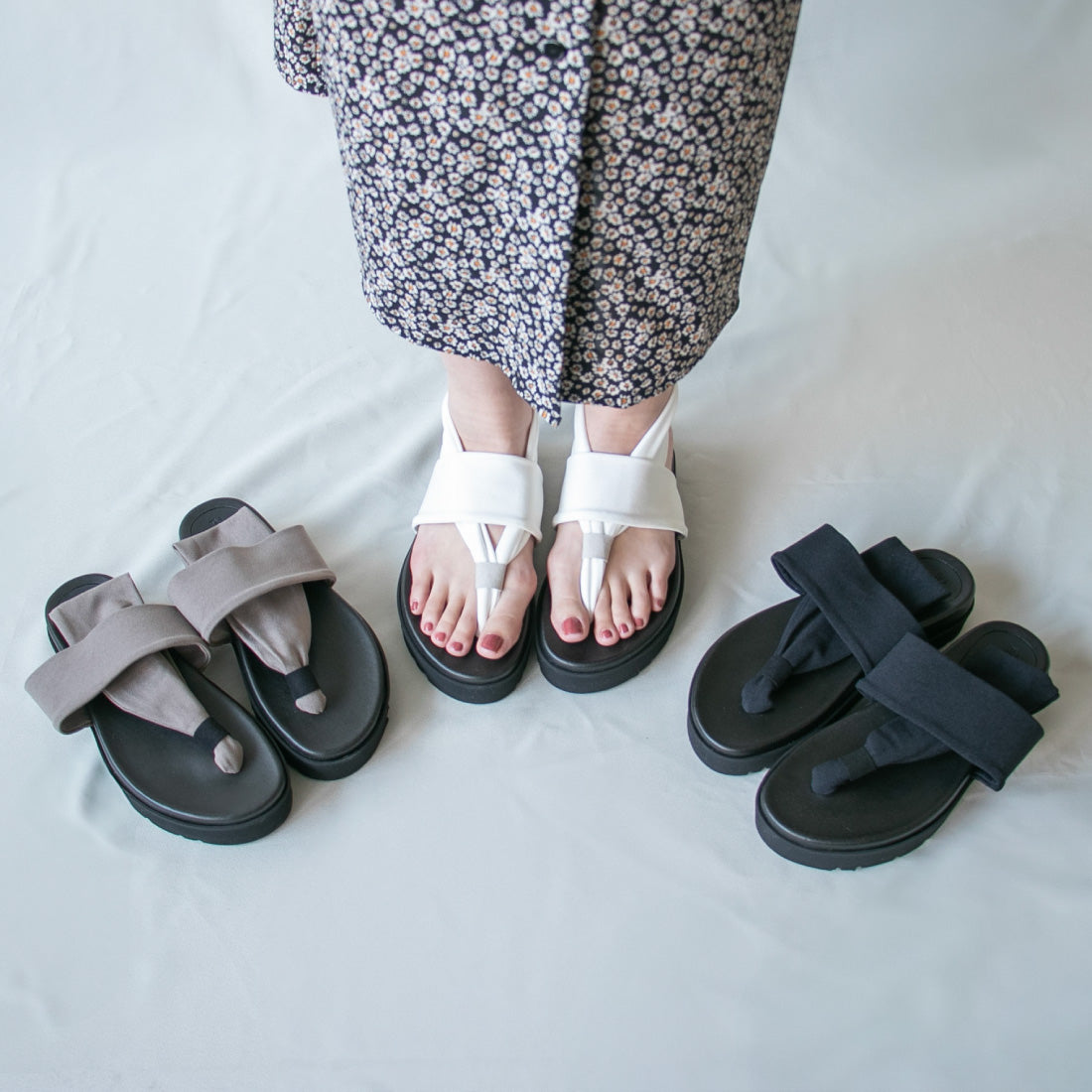 ギャラリー gallery レディース サンダル 厚底 ストレッチ トングサンダル LGW-14 疲れにくい ぺたんこ ビーチサンダル 日本製 (ブラック) ブラック