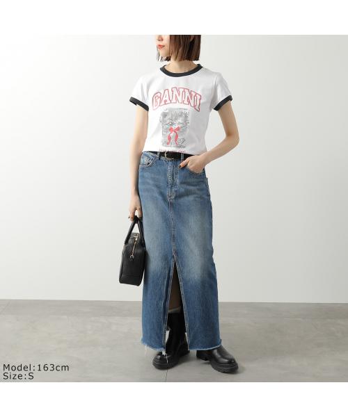 ガニー GANNI GANNI 半袖 Tシャツ Basic Cotton Jersey Margot Kitty Print (151/BRIGHT-WHITE/ホワイト) 151/BRIGHT-WHITE/ホワイト