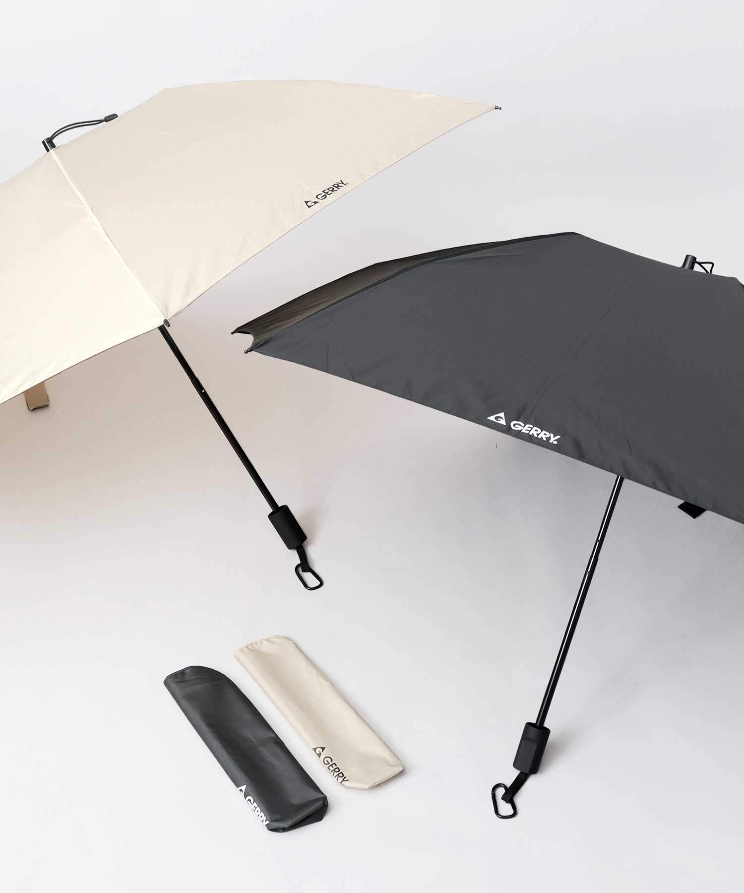 ジェリー GERRY 超撥水 軽量・スリム スマート メンズ折傘 大きめサイズ 58cm カラビナ付き (ベージュ) ベージュ