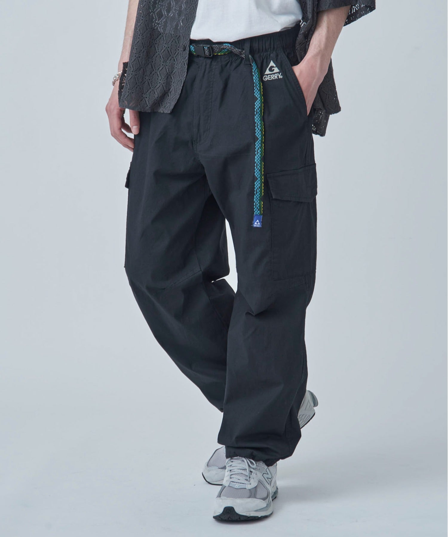 ジェリー GERRY 【GERRY】シャンブレー・ポプリン ストレッチワイドカーゴパンツ 079230 (ブラック) ブラック
