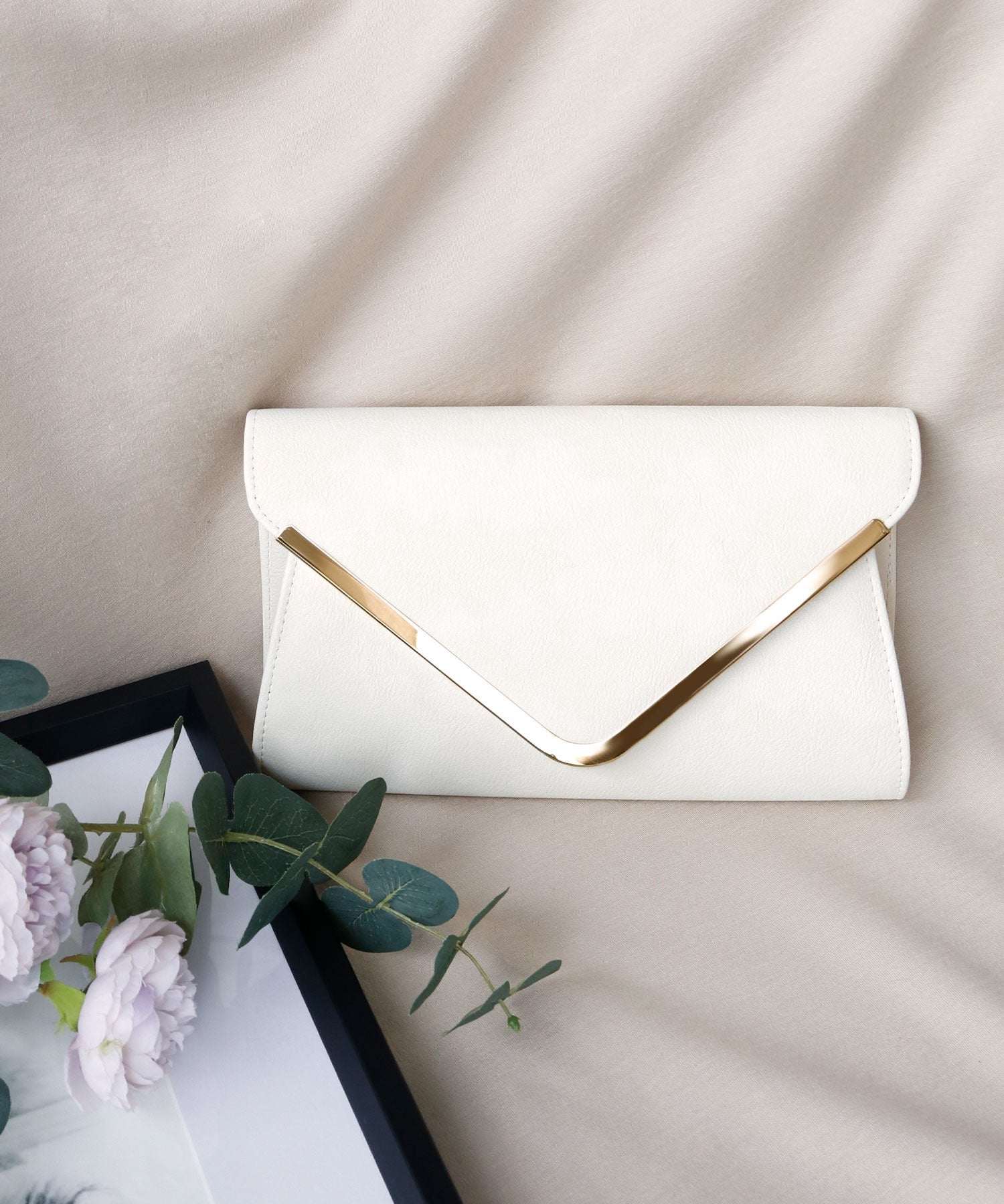 ガール GIRL V字プレートフェイクレザークラッチパーティーバッグ,ベージュ