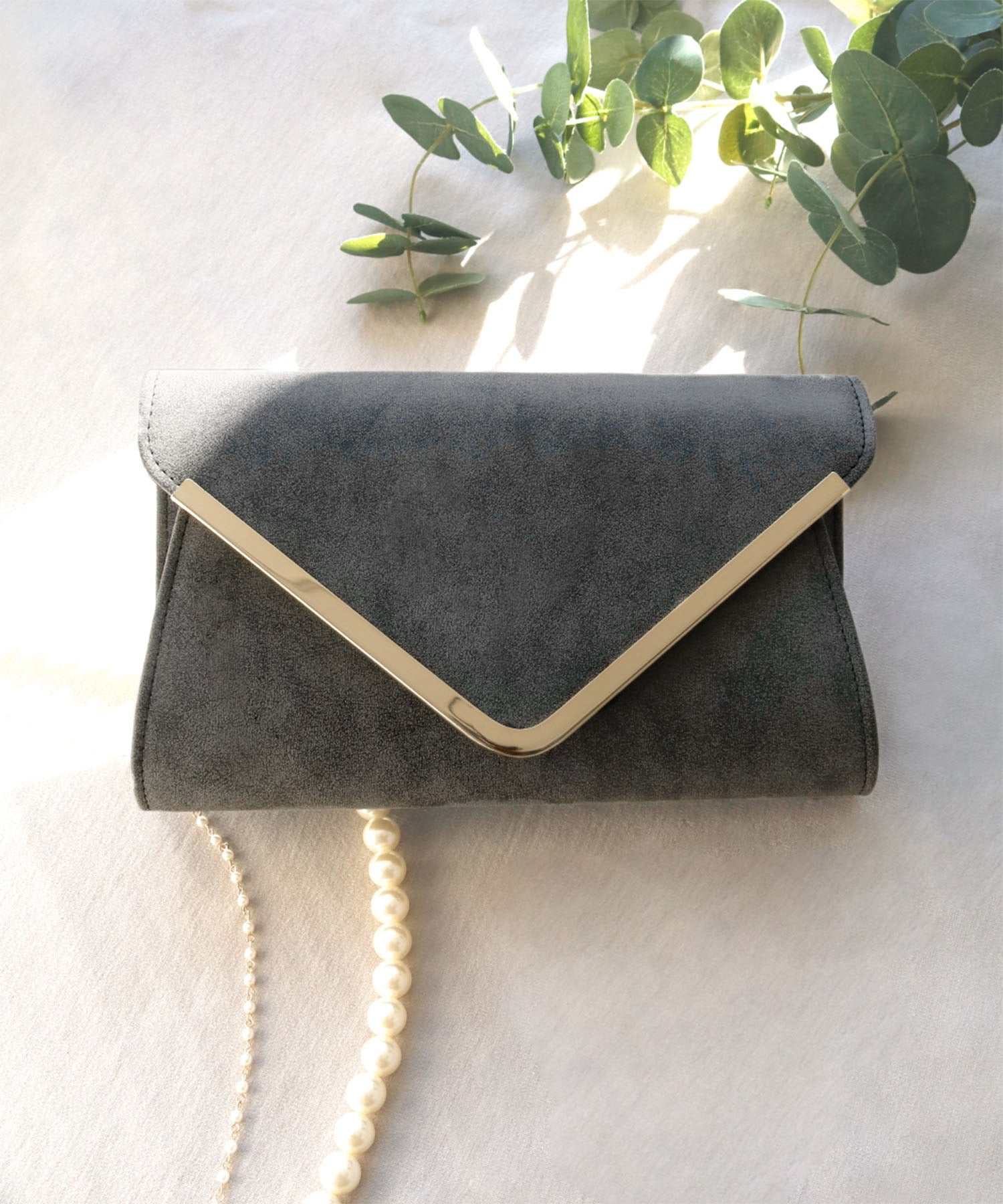 ガール GIRL V字プレートフェイクレザークラッチパーティーバッグ,チャコールグレー