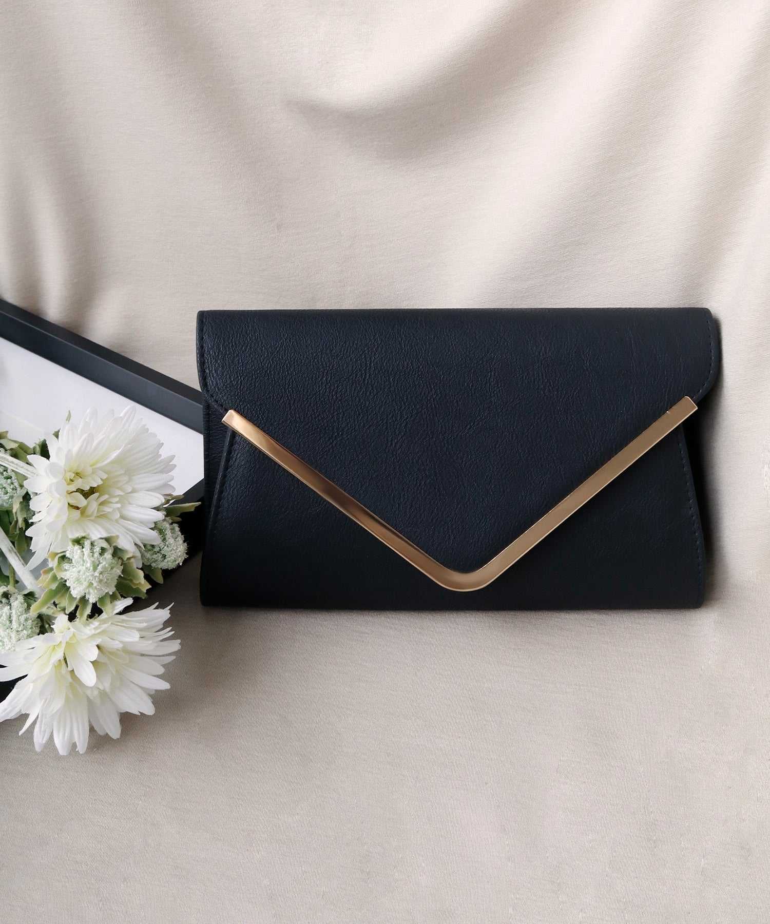 ガール GIRL V字プレートフェイクレザークラッチパーティーバッグ,ブラック