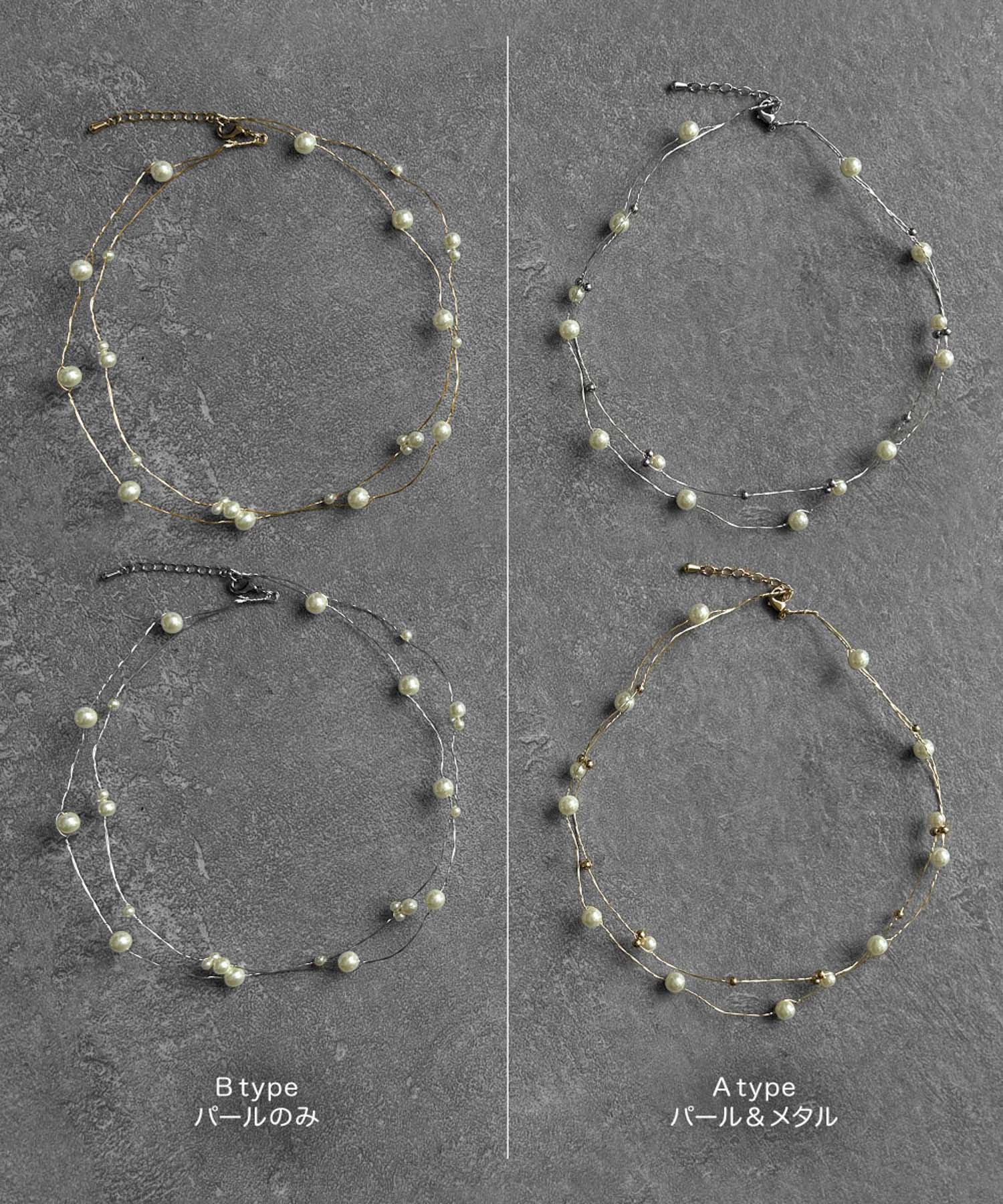 ガール GIRL 【選べる2タイプ】フェイクパール 2連 ネックレス シルバー ゴールド 結婚式 (ゴールド(Bタイプ)) ゴールド(Bタイプ)